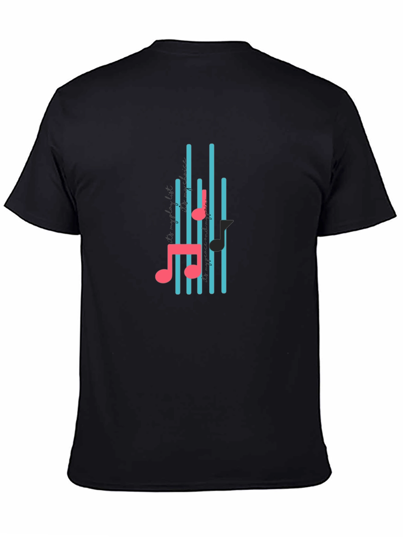 Black Black T-Shirt with Musical Notes Design view 4