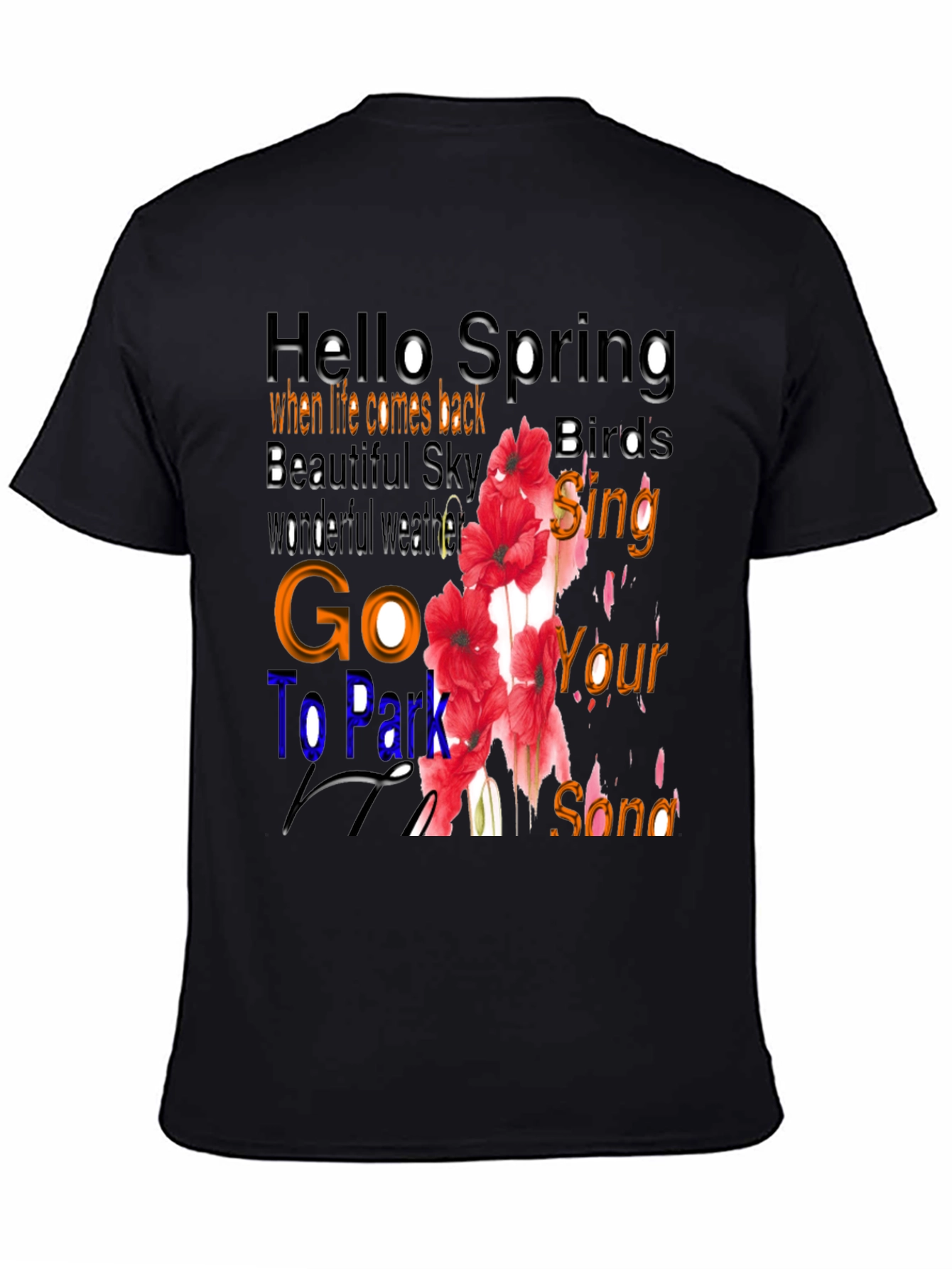 Black Hello Spring Floral Graphic T-Shirt view 4
