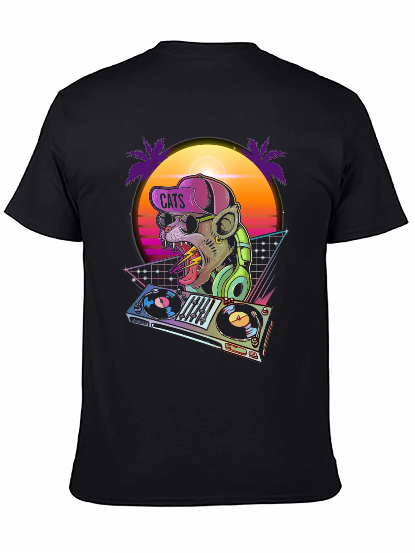 Black DJ Cat Graphic T-Shirt - Retro Style view 4