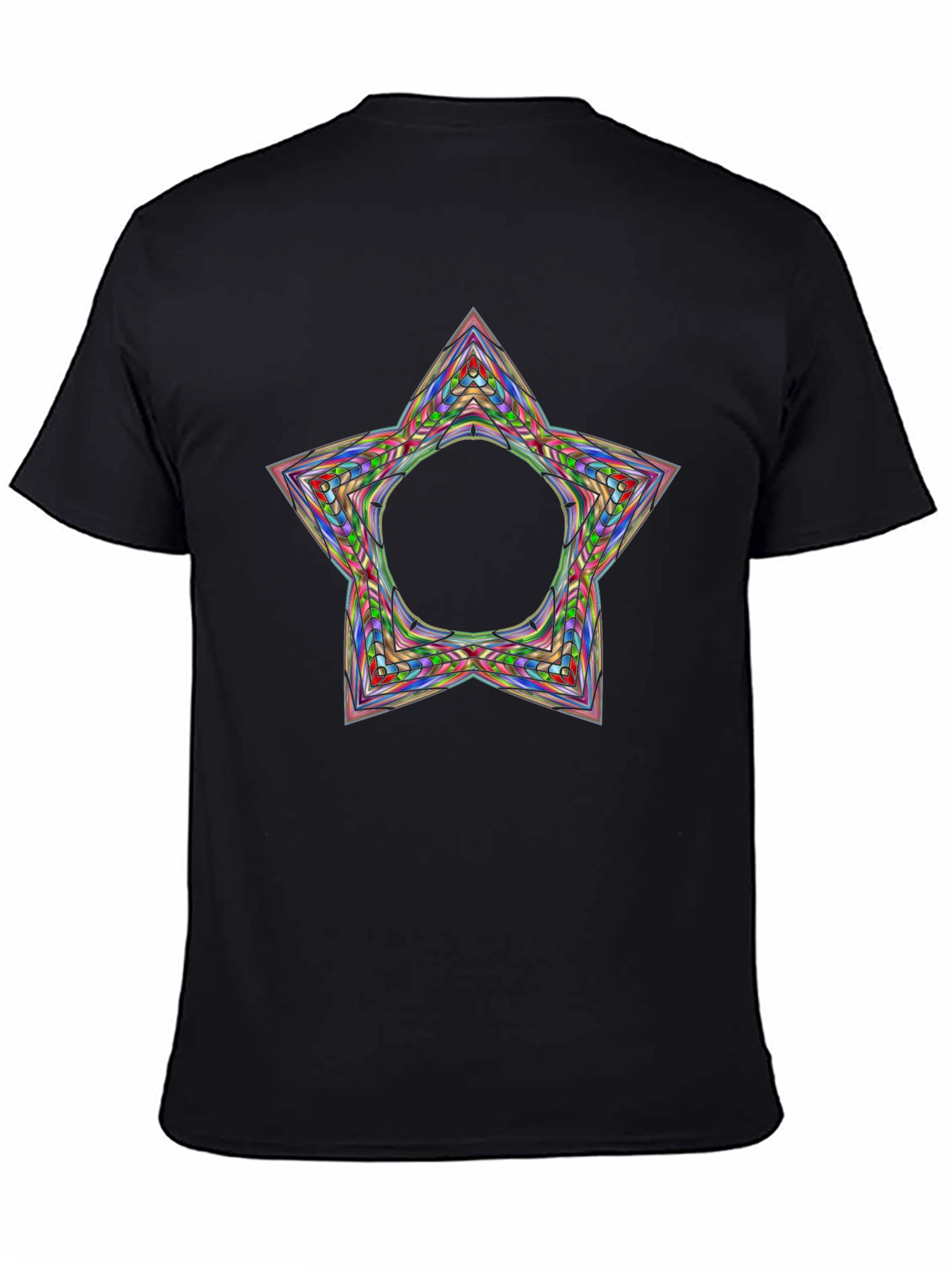 Black Colorful Star Circle Graphic Black T-Shirt view 4