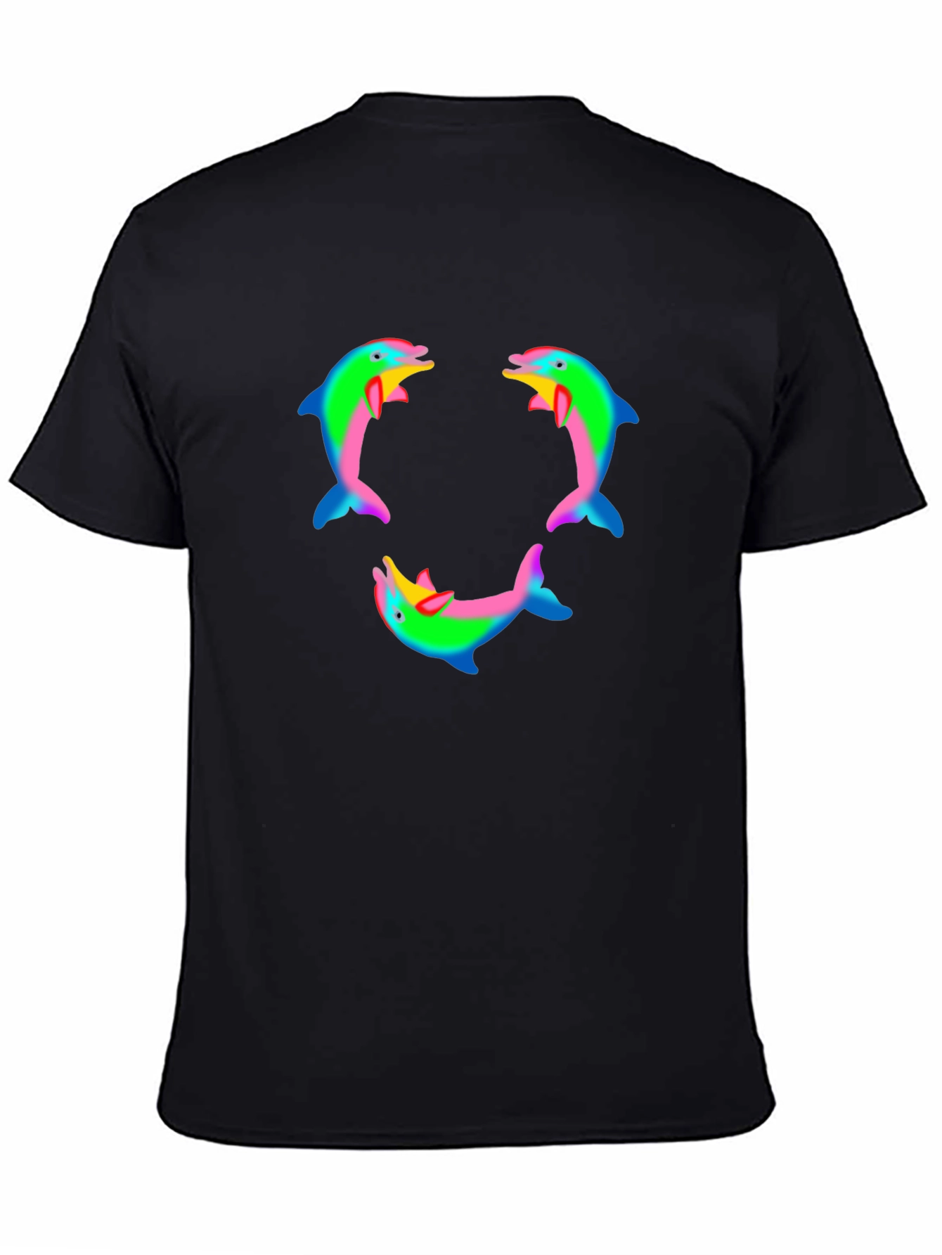 Black Dolphin T-Shirt - Rainbow Pattern view 4