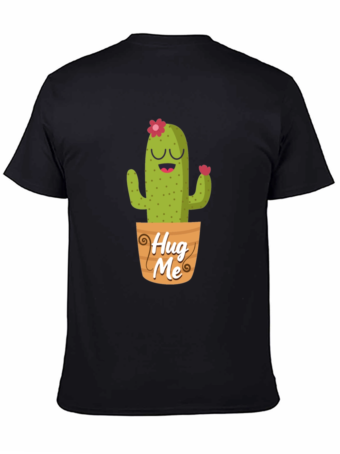 Black Cute Cactus "Hug Me" Graphic T-Shirt view 4