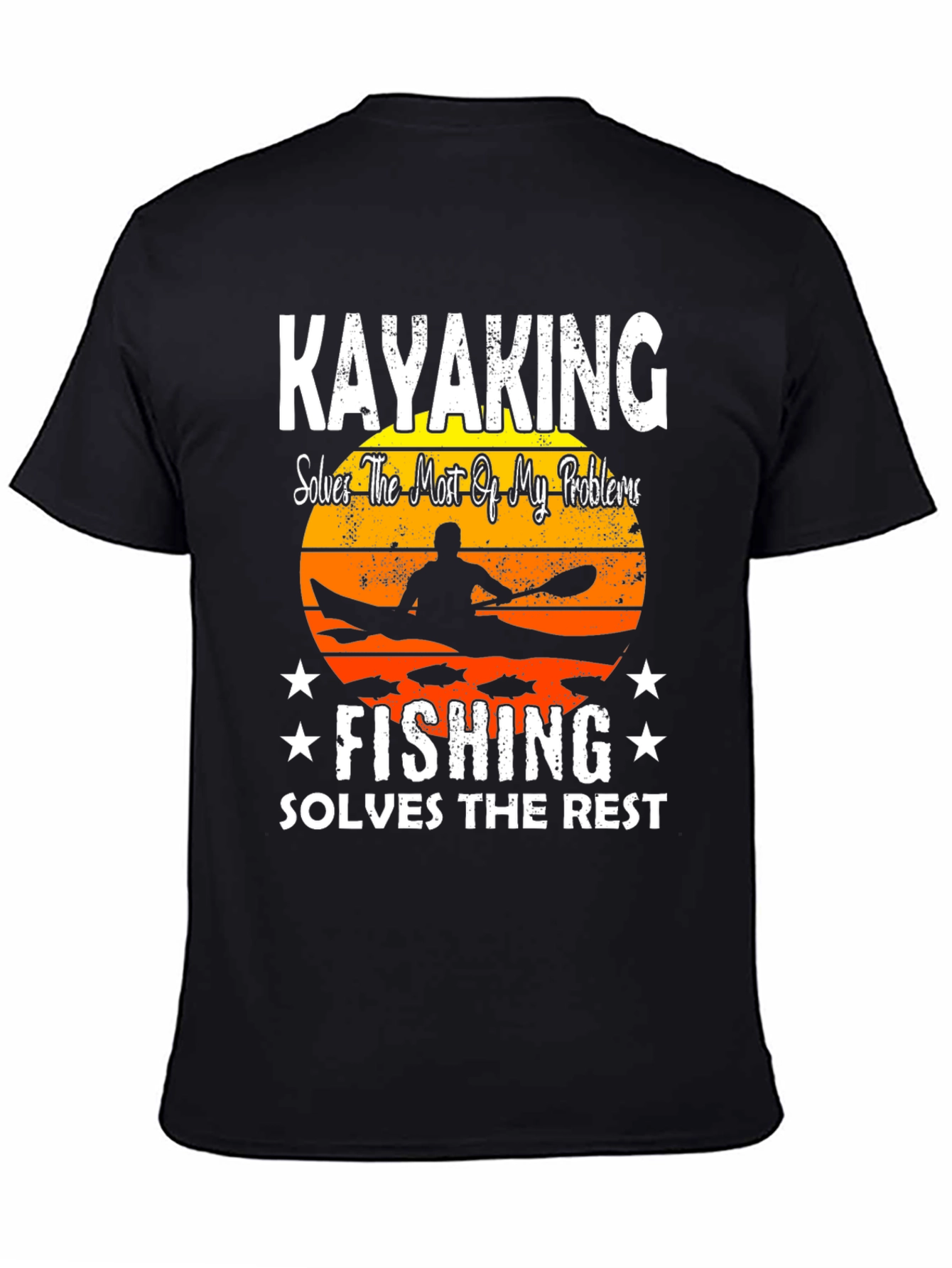 Black Kayaking and Fishing Graphic T-Shirt view 4