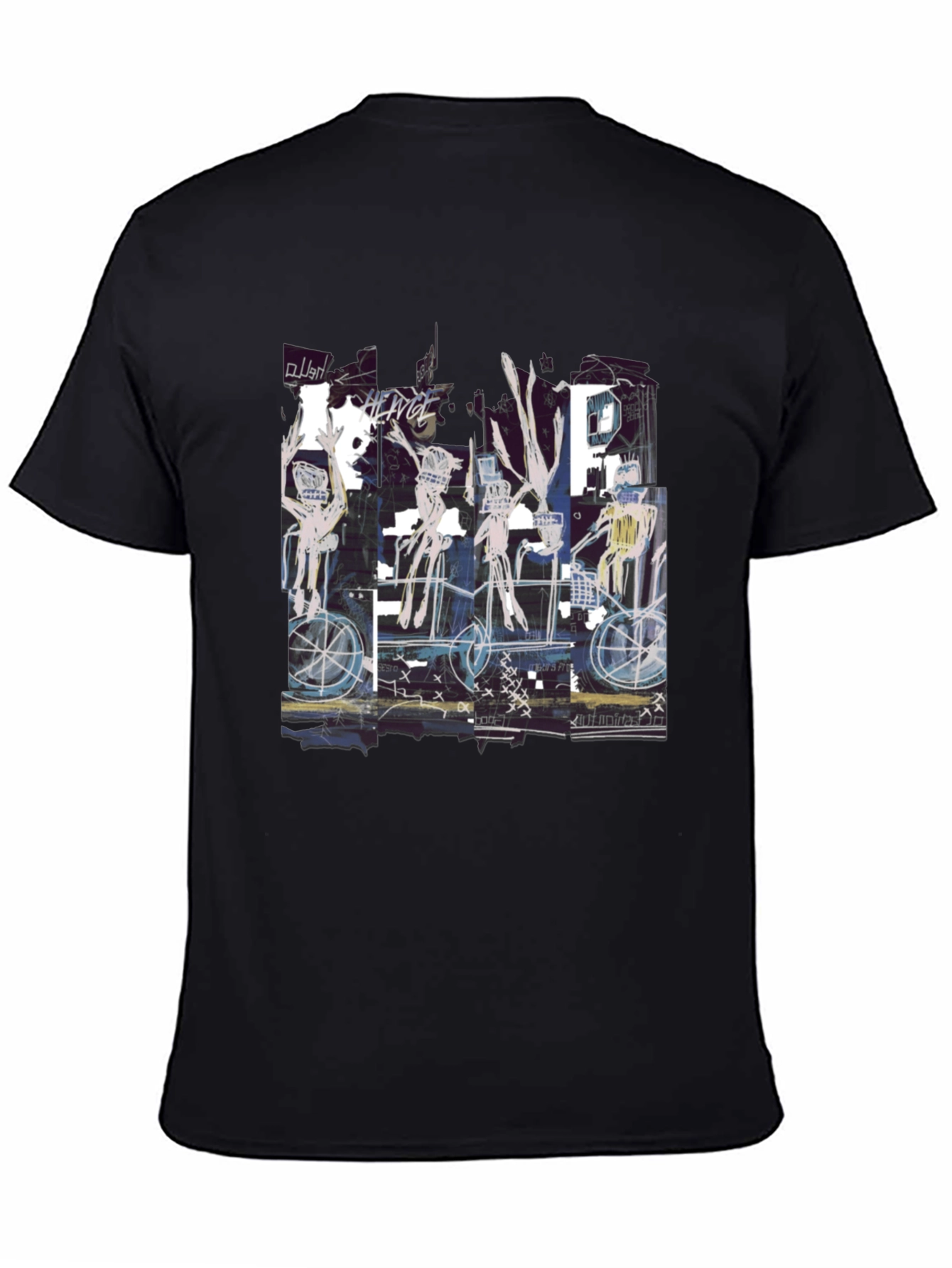Black Abstract Art Graphic Print Crew Neck T-Shirt view 4