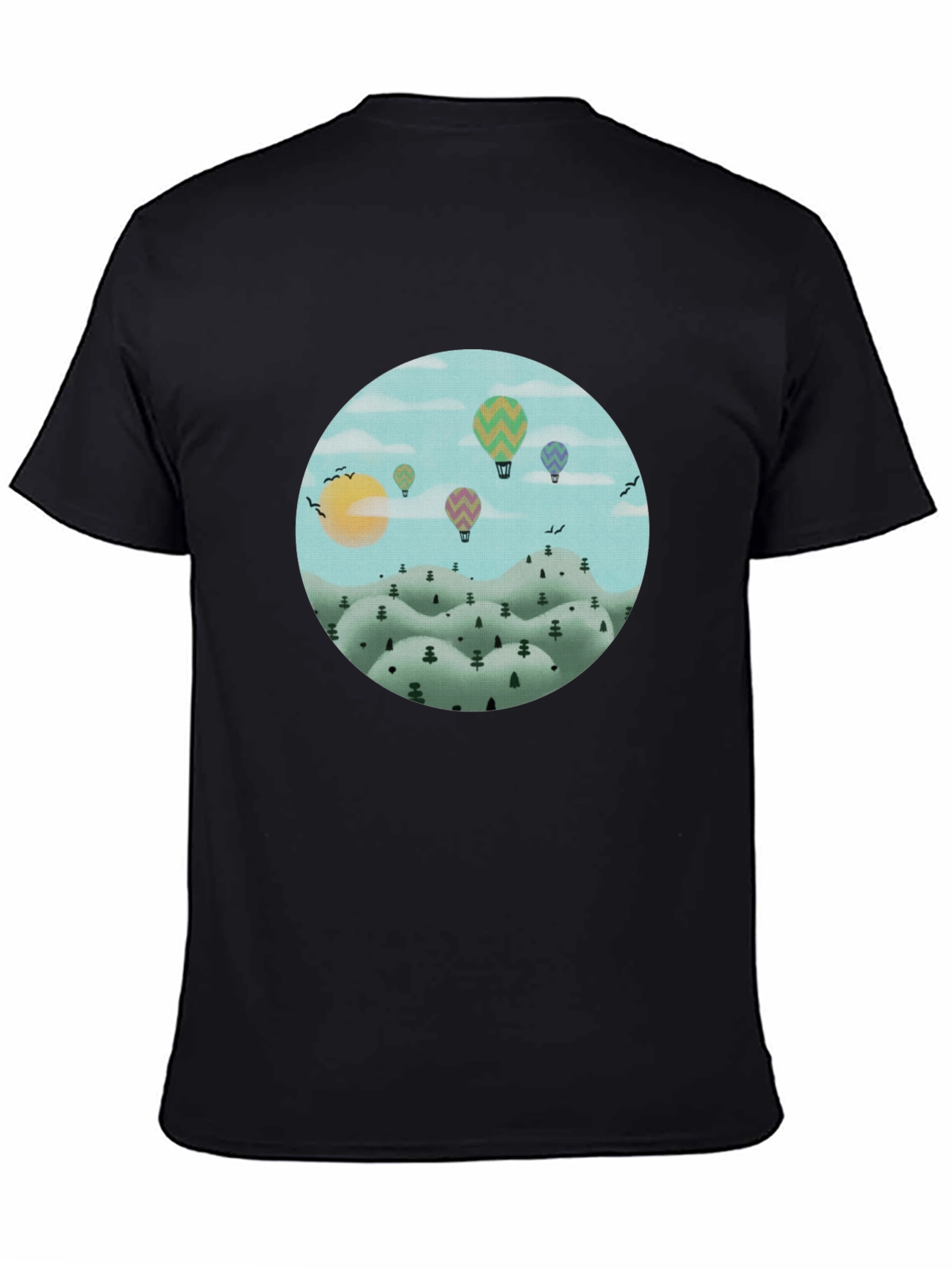 Black Hot Air Balloon Landscape Graphic Tee - Black Cotton view 4