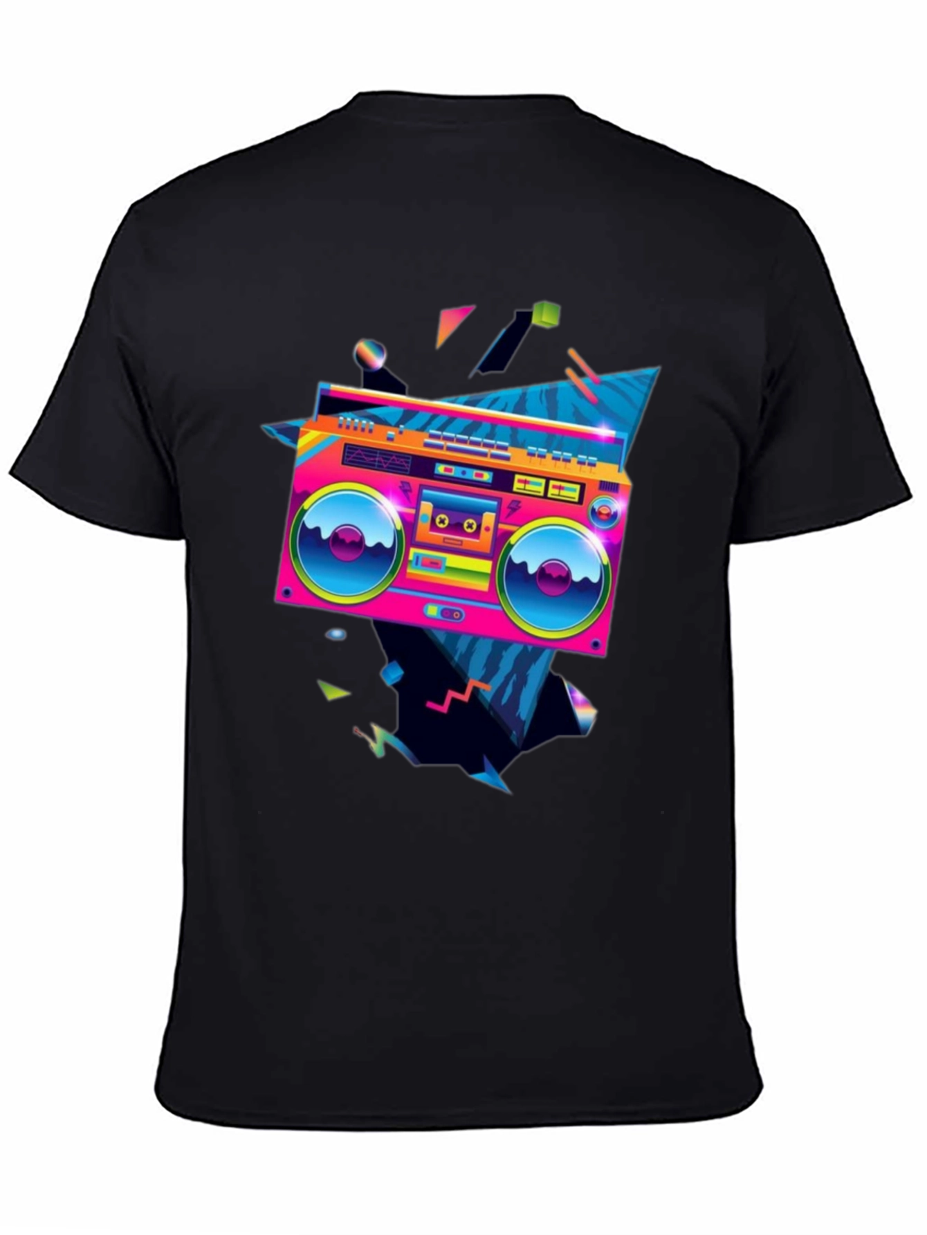 Black Retro Boombox Graphic Tee - 80s Style! view 4