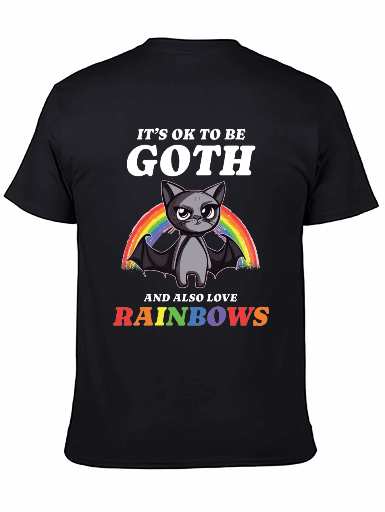 Black Goth Cat Rainbow T-Shirt view 4