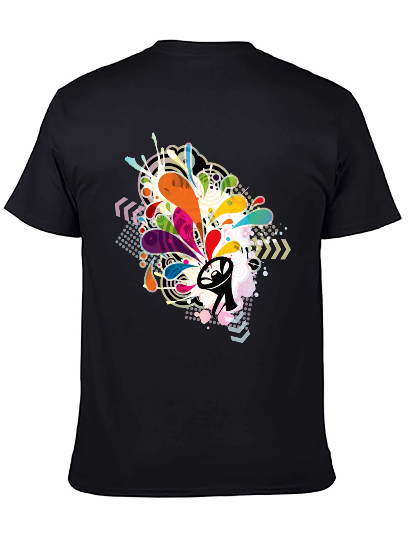 Black Men's Abstract Graphic Print Crew Neck T-Shirt view 4