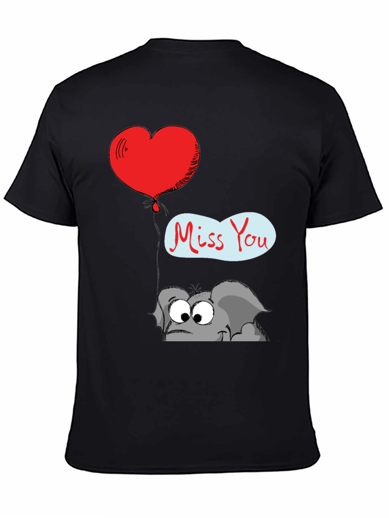 Black Cute Elephant Miss You T-Shirt view 4