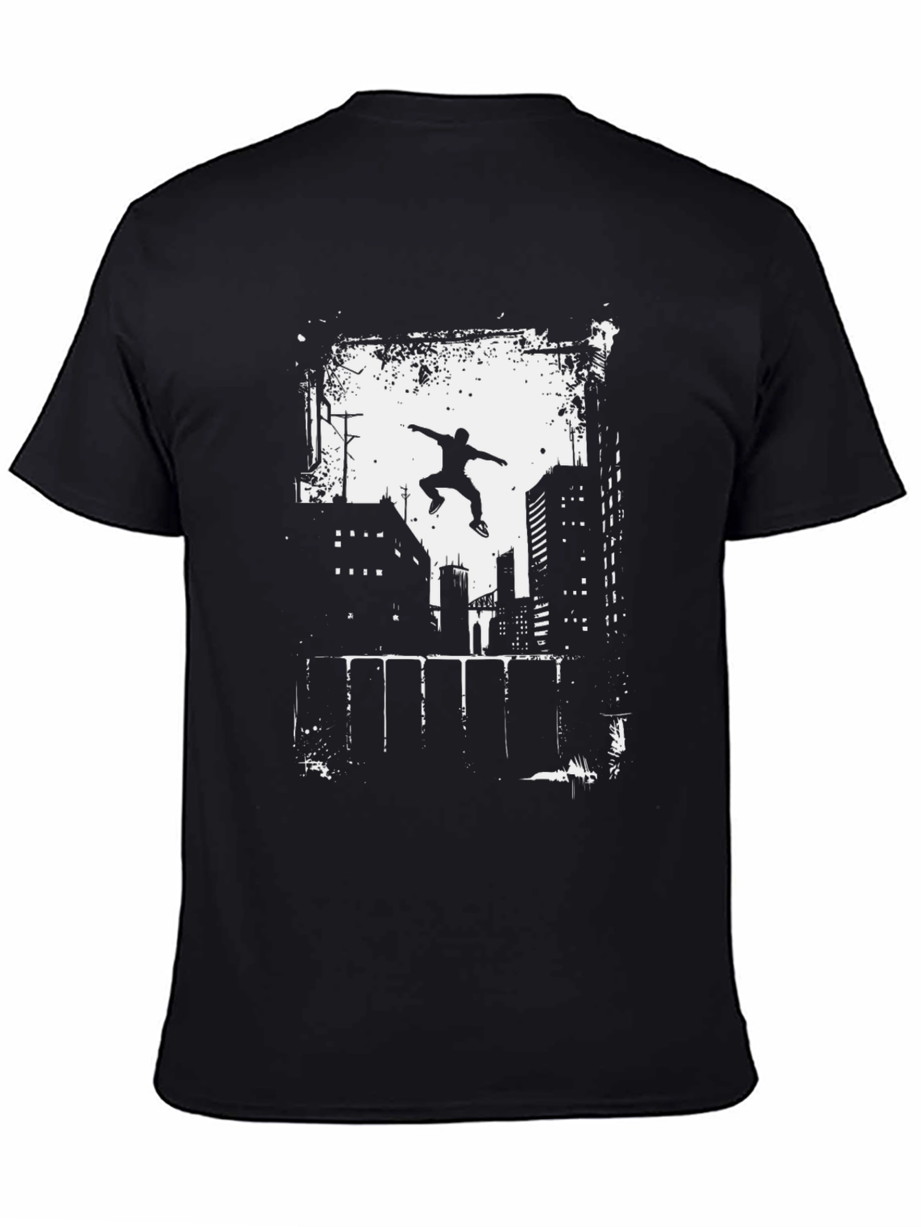 Black Urban Parkour Graphic Tee - Black Cotton T-Shirt view 4