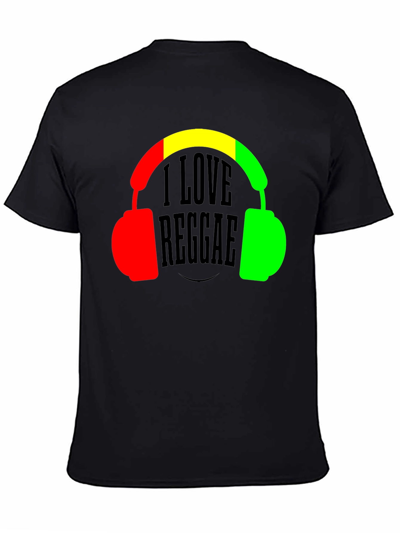 Black I Love Reggae T-Shirt Headphones Jamaican Colors view 4