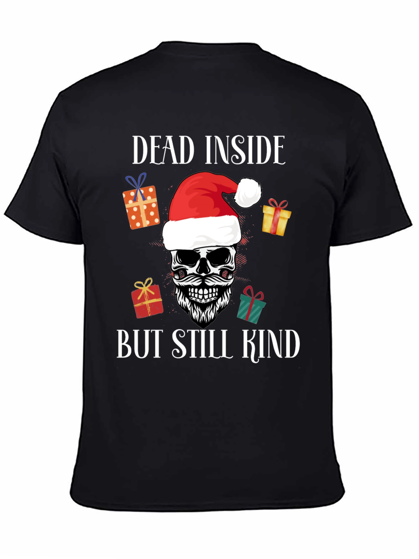 Black Dead Inside But Still Kind Christmas T-Shirt view 4