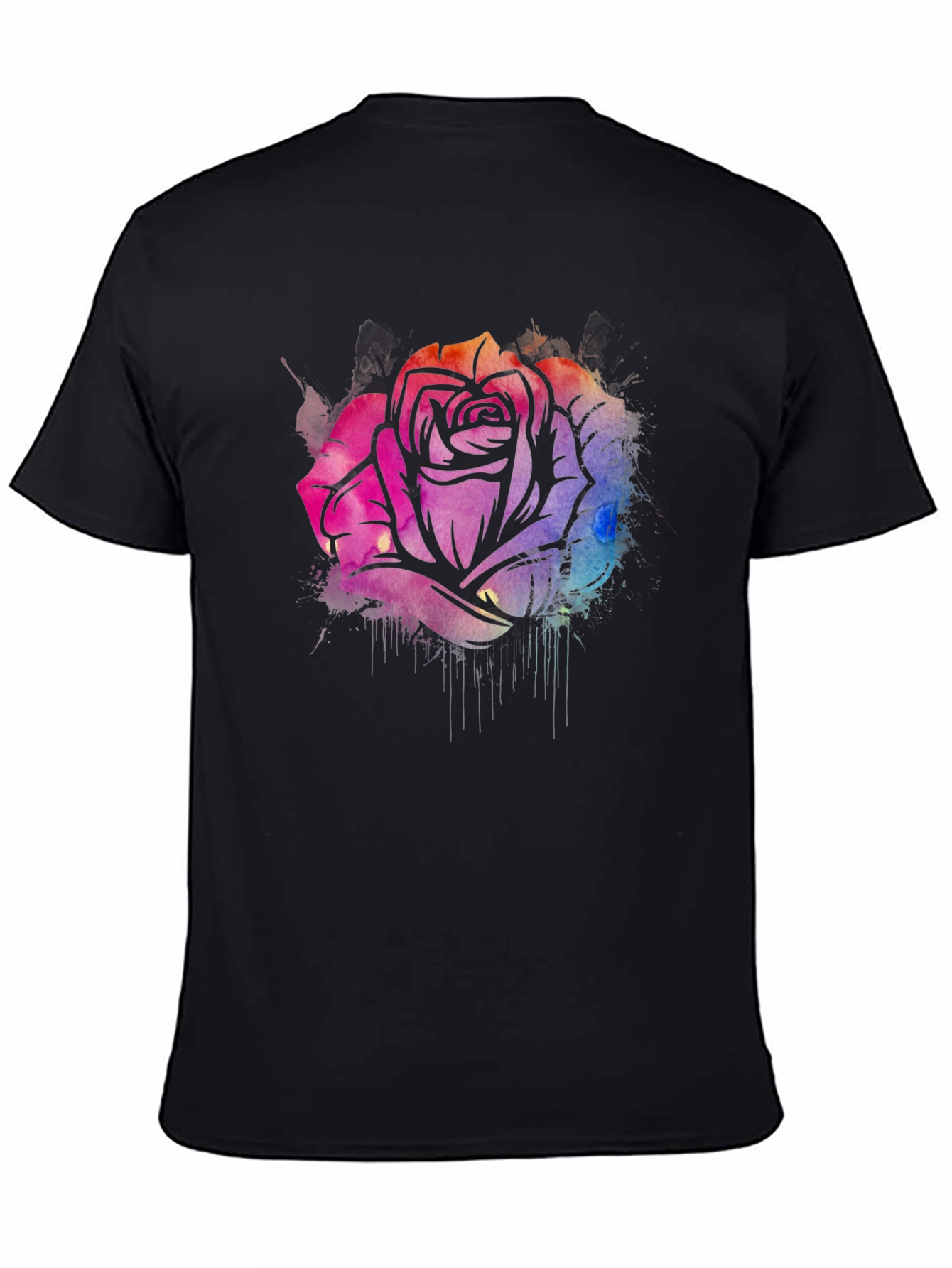 Black Watercolor Rose Graphic Tee - Stylish Black T-Shirt view 4