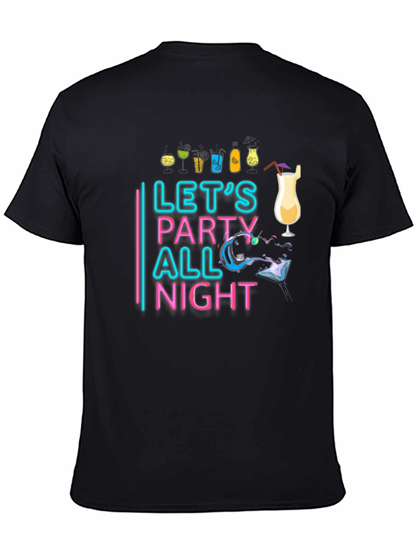 Black Let's Party All Night Black T-Shirt view 4