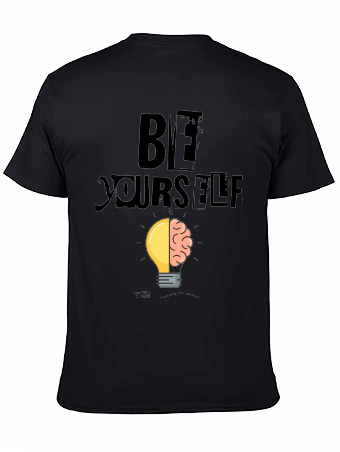 Black Be Yourself Brain Idea Lightbulb Graphic T-Shirt view 4