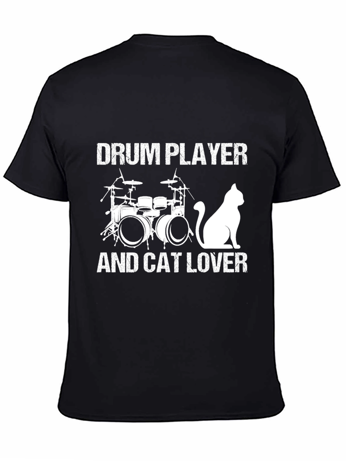 Black Drum Player & Cat Lover Black T-Shirt view 4