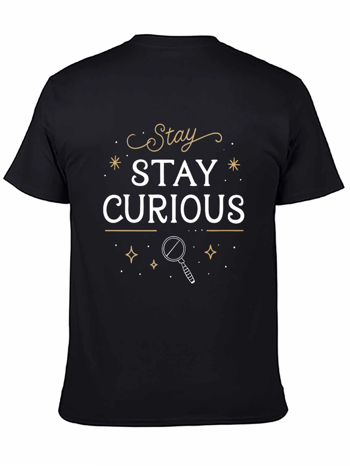 Black Stay Curious Black Graphic T-Shirt view 4