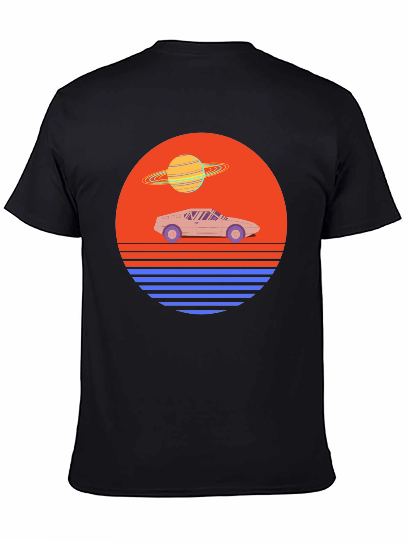 Black Retro Synthwave Car T-Shirt view 4