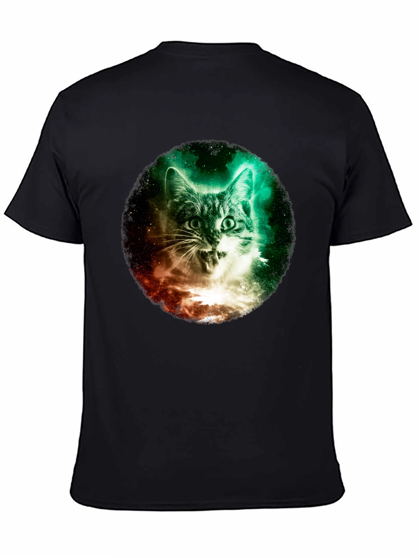 Black Cosmic Cat Graphic Tee - Galaxy Kitten T-Shirt view 4