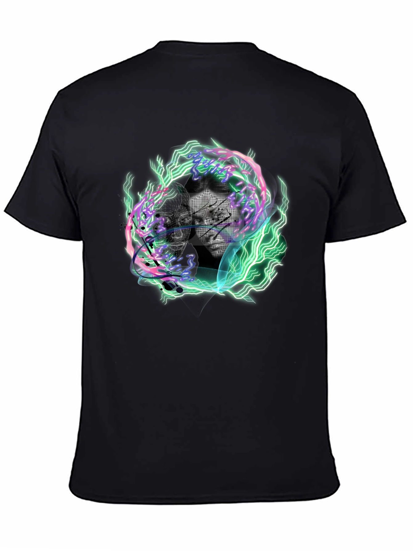 Black Electric Portrait Graphic Tee - Black Cotton Blend view 4