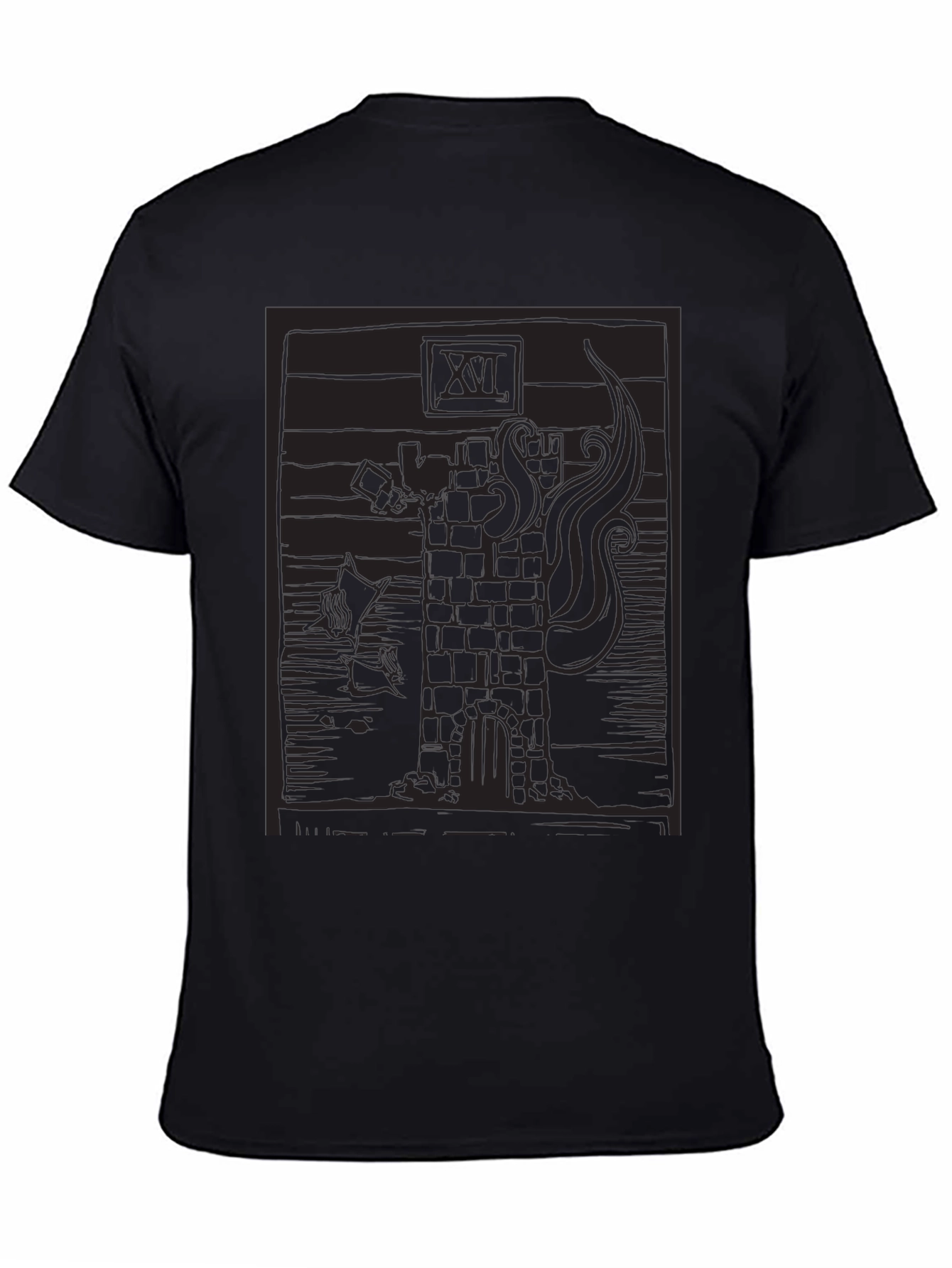 Black Tower Tarot Card Graphic T-Shirt - Black view 4