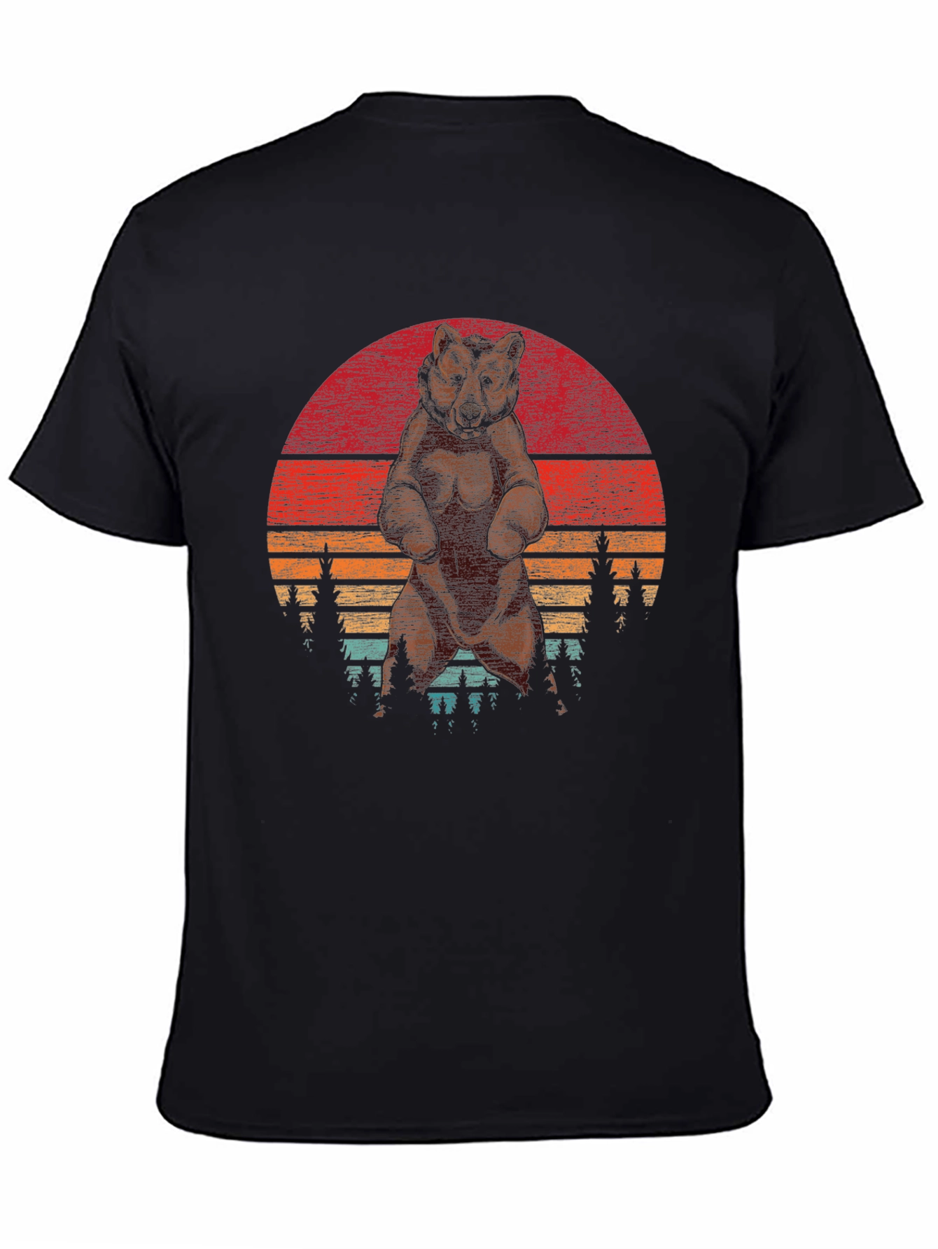 Black Retro Bear Sunset T-Shirt - Vintage Style Design view 4