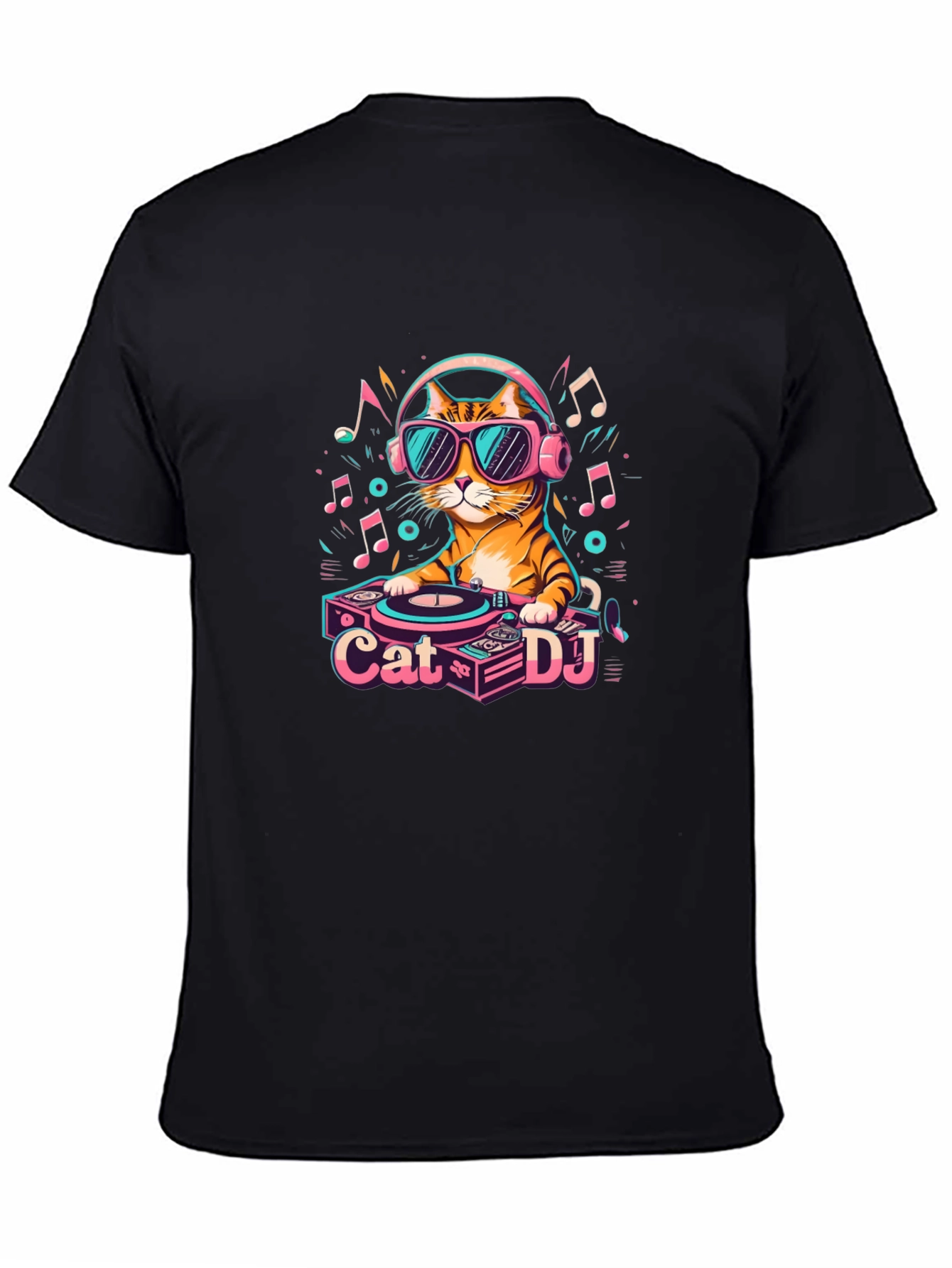 Black Cool Cat DJ Graphic T-Shirt - Unisex view 4