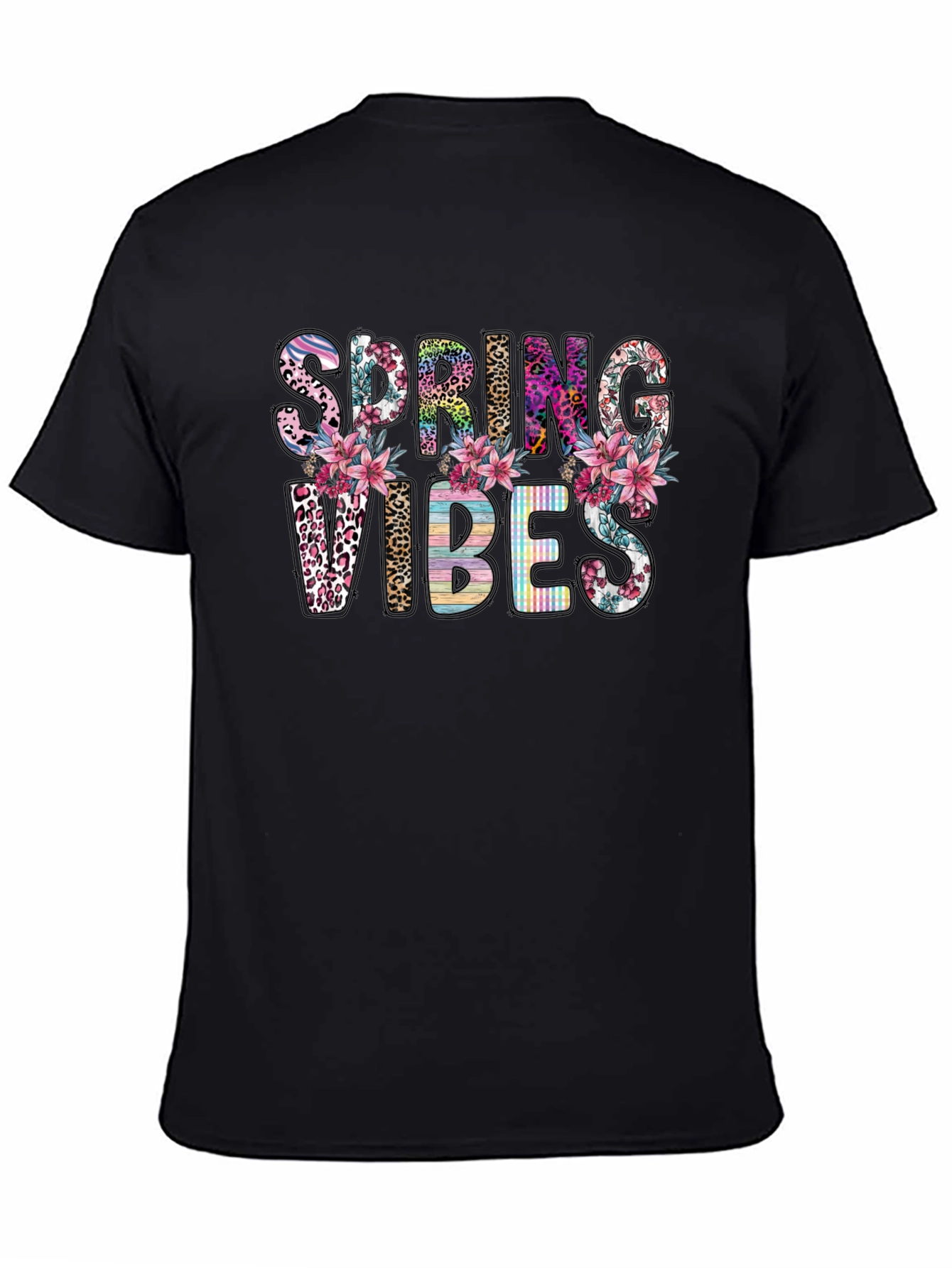Black Spring Vibes Floral Graphic T-Shirt view 4