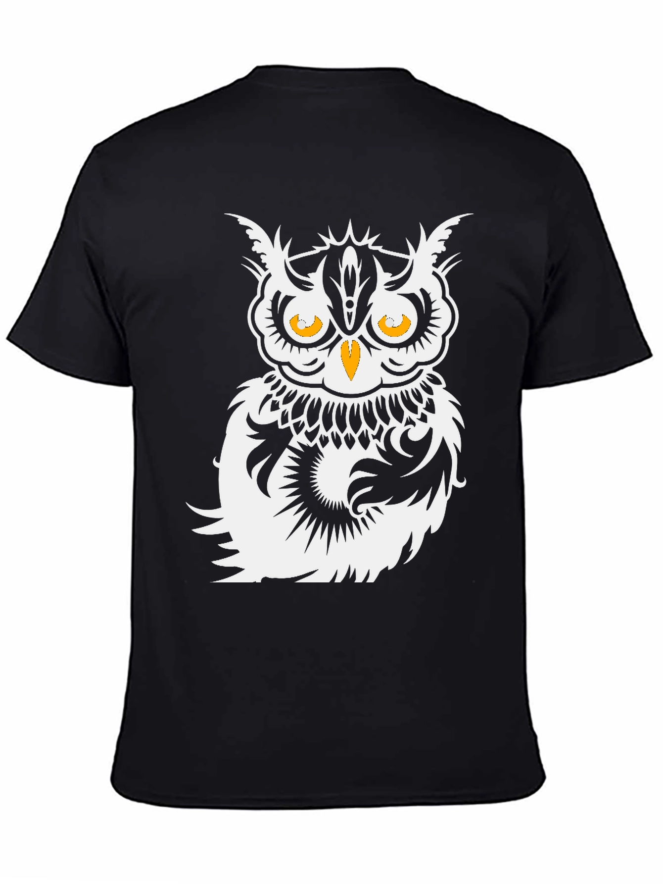 Black Stylish Owl Graphic Print Black T-Shirt view 4