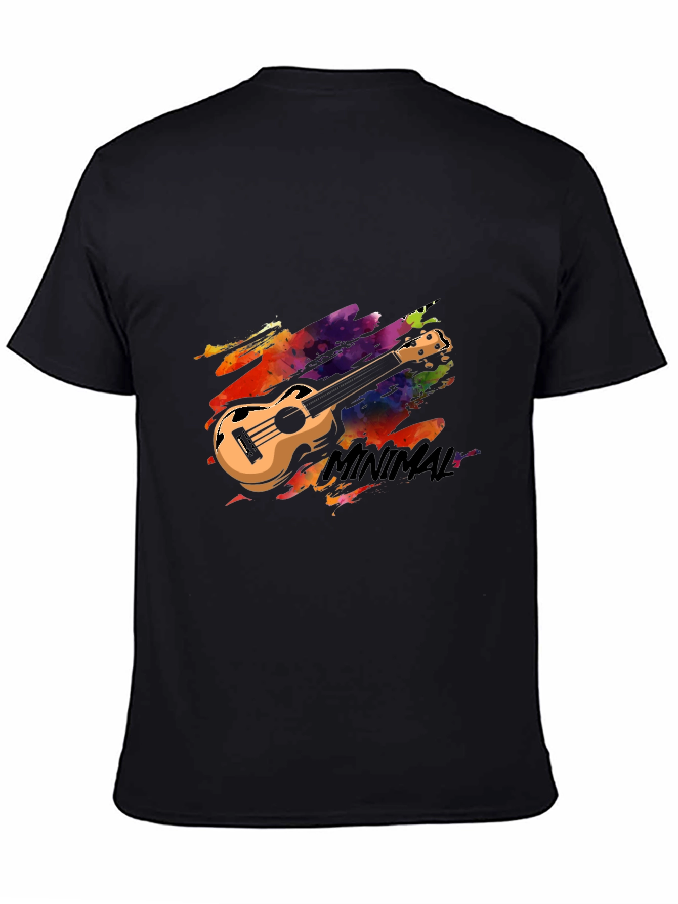 Black Minimal Ukulele Graphic Tee - Stylish Black T-Shirt view 4