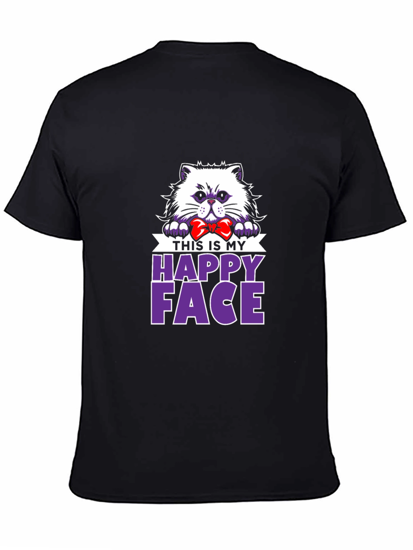Black Happy Face Cat T-Shirt - Funny Pet Lover Tee view 4