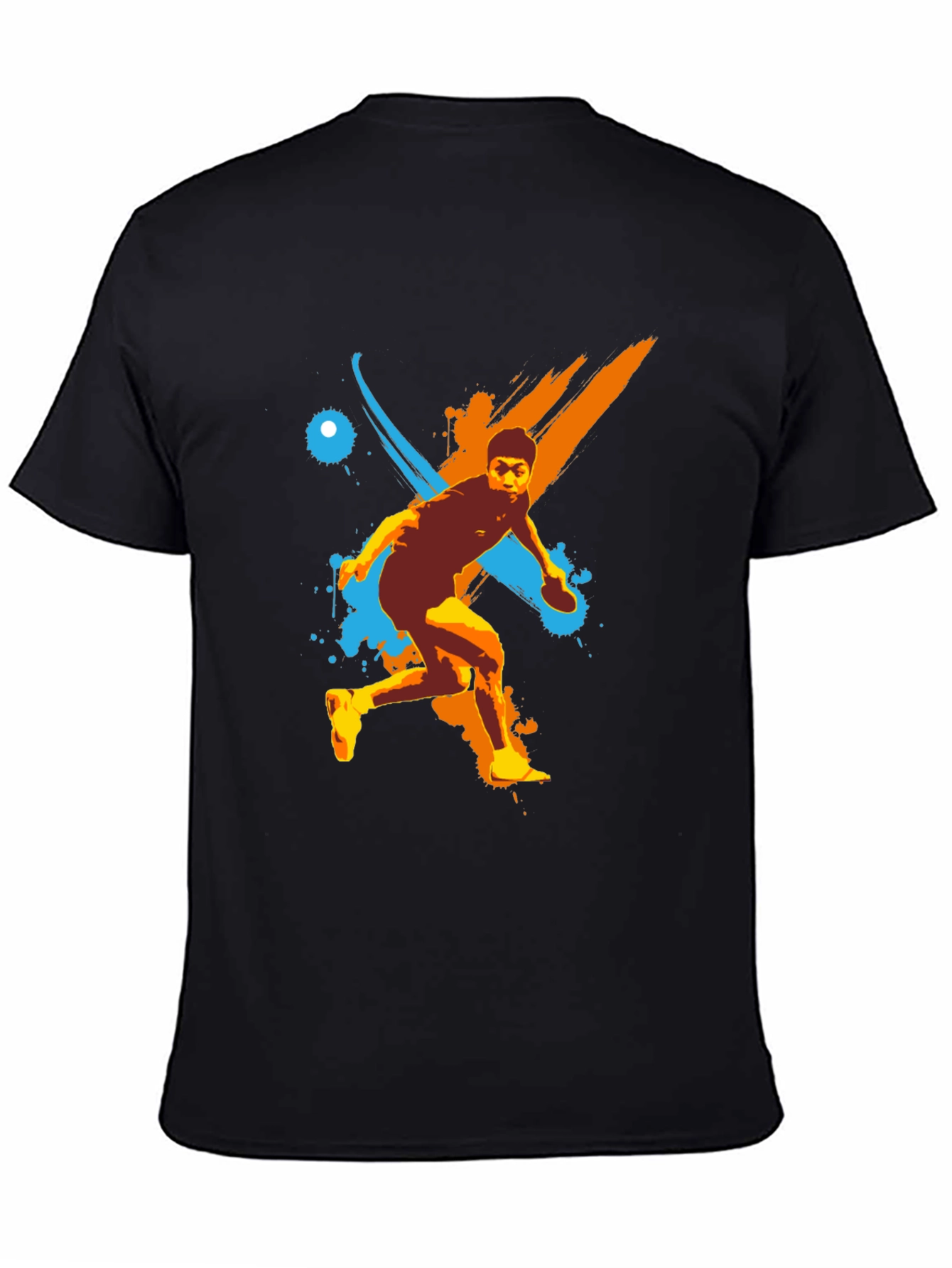 Black Table Tennis Player Graphic Tee - Black Cotton T-Shirt view 4