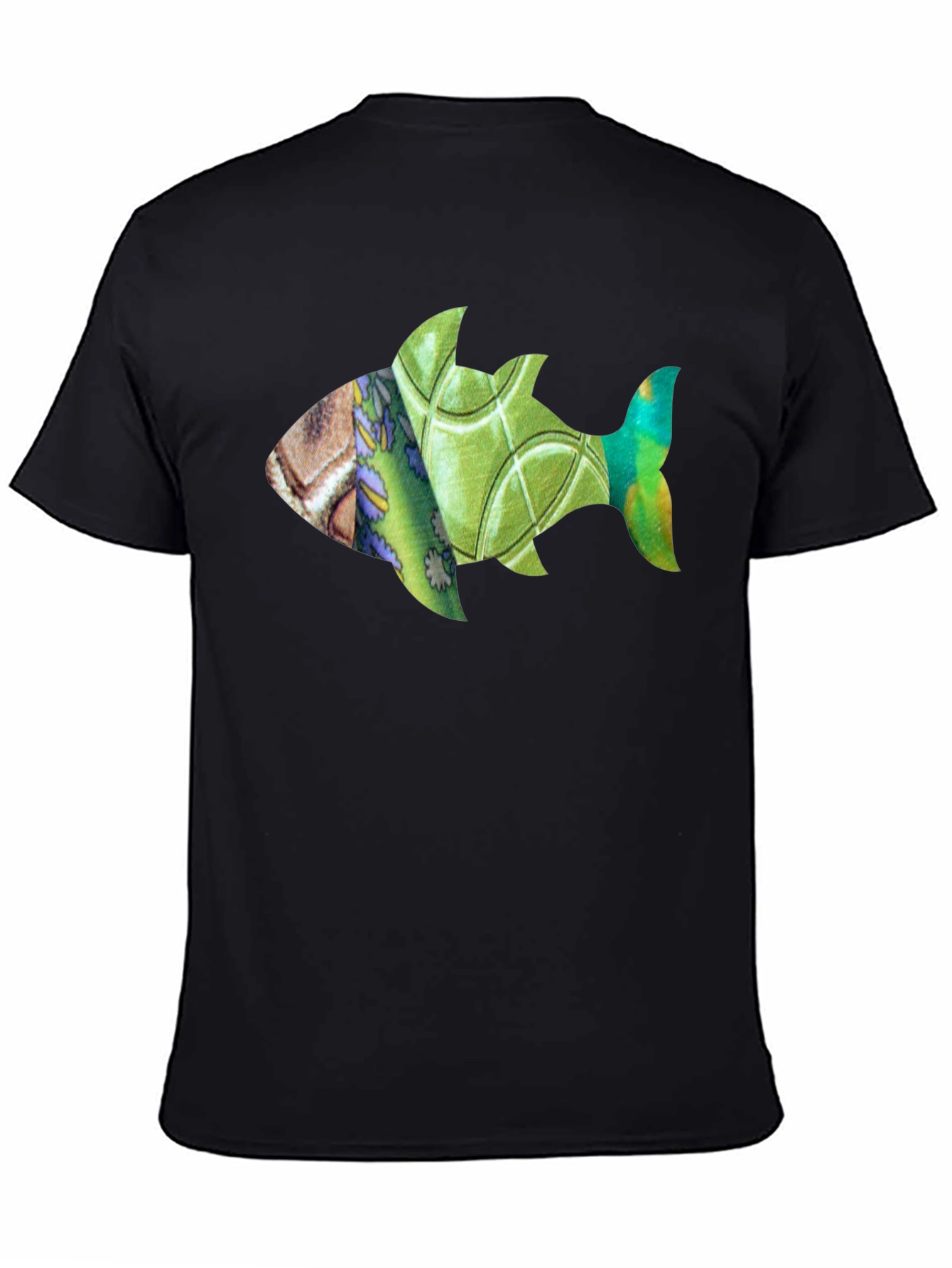 Black Artistic Fish Print Black T-Shirt view 4