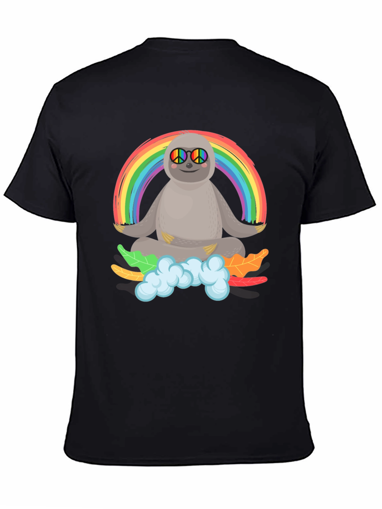 Black Sloth Rainbow Peace T-Shirt view 4