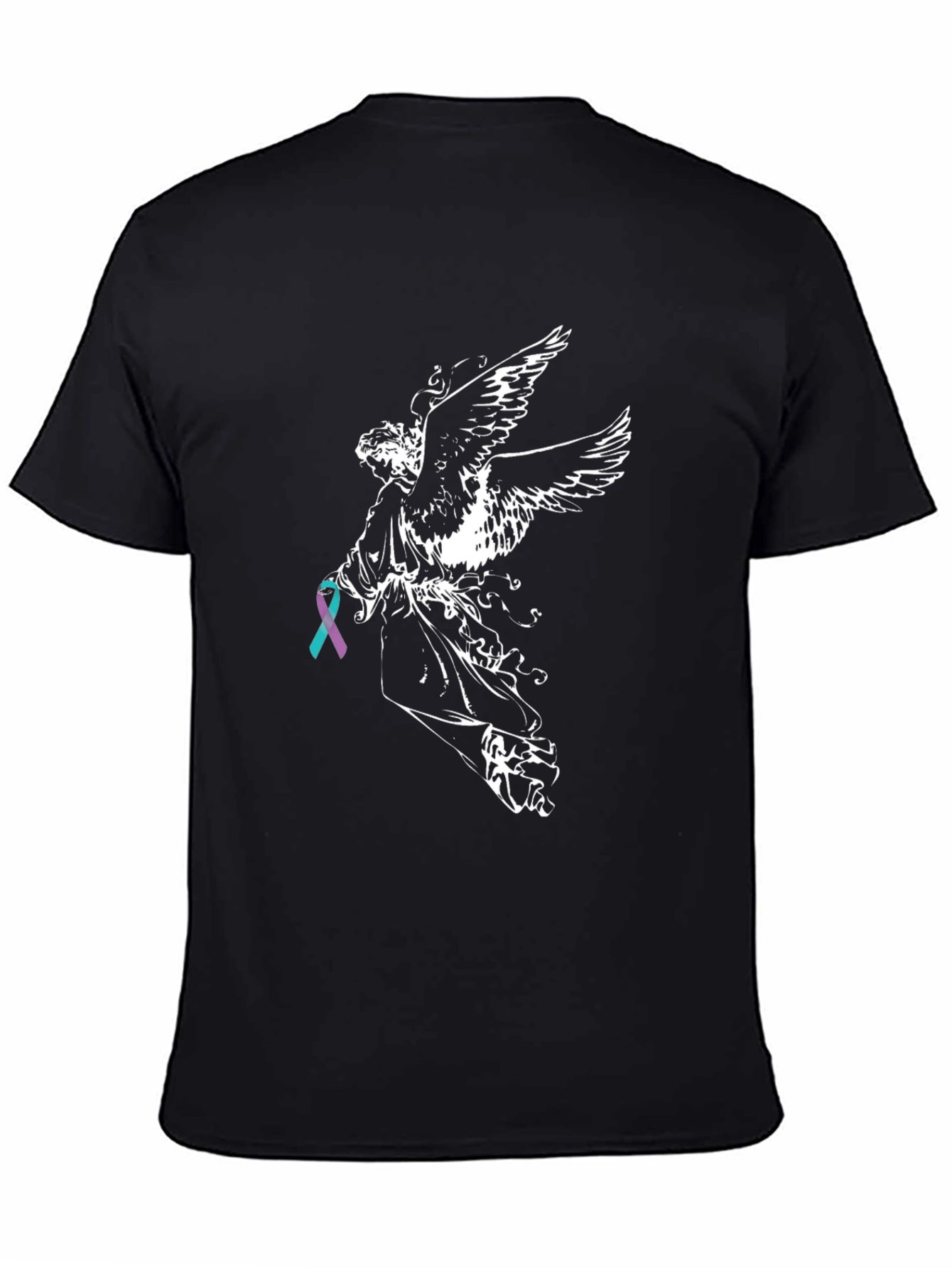Black Angel Wings Ribbon Graphic T-Shirt view 4