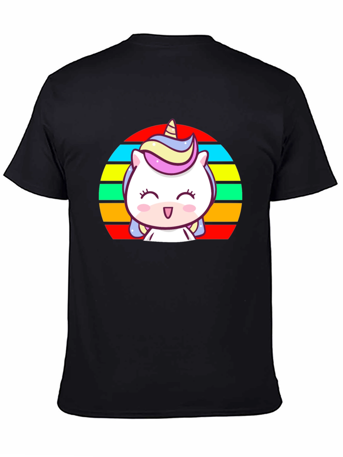 Black Cute Unicorn Rainbow T-Shirt view 4