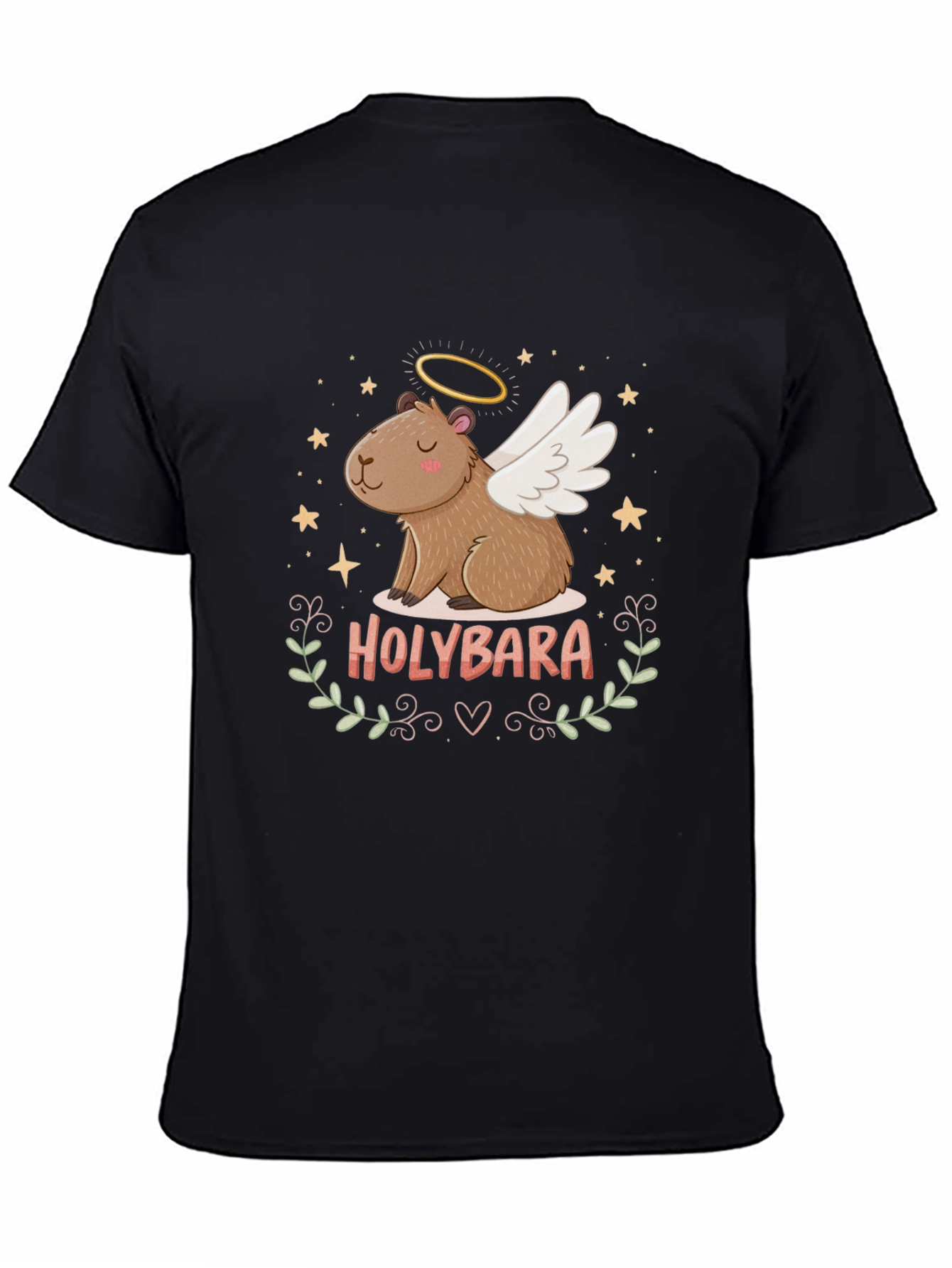 Black Holybara T-Shirt - Angel Capybara Tee view 4