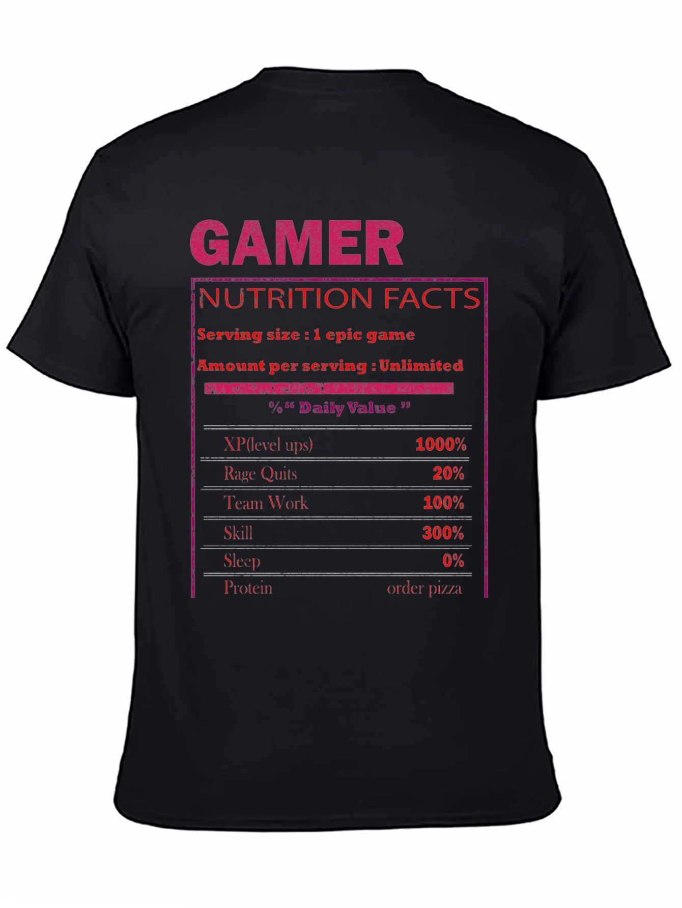 Black Gamer Nutrition Facts T-Shirt view 4