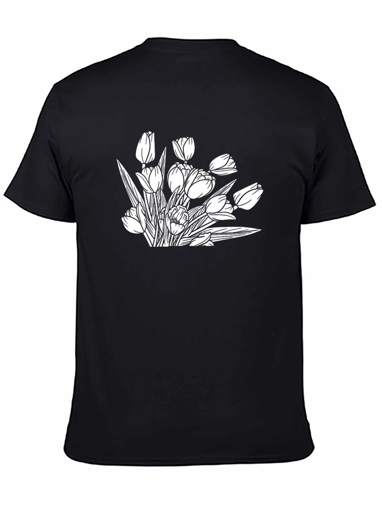 Black Tulip Sketch Graphic T-Shirt - Black view 4