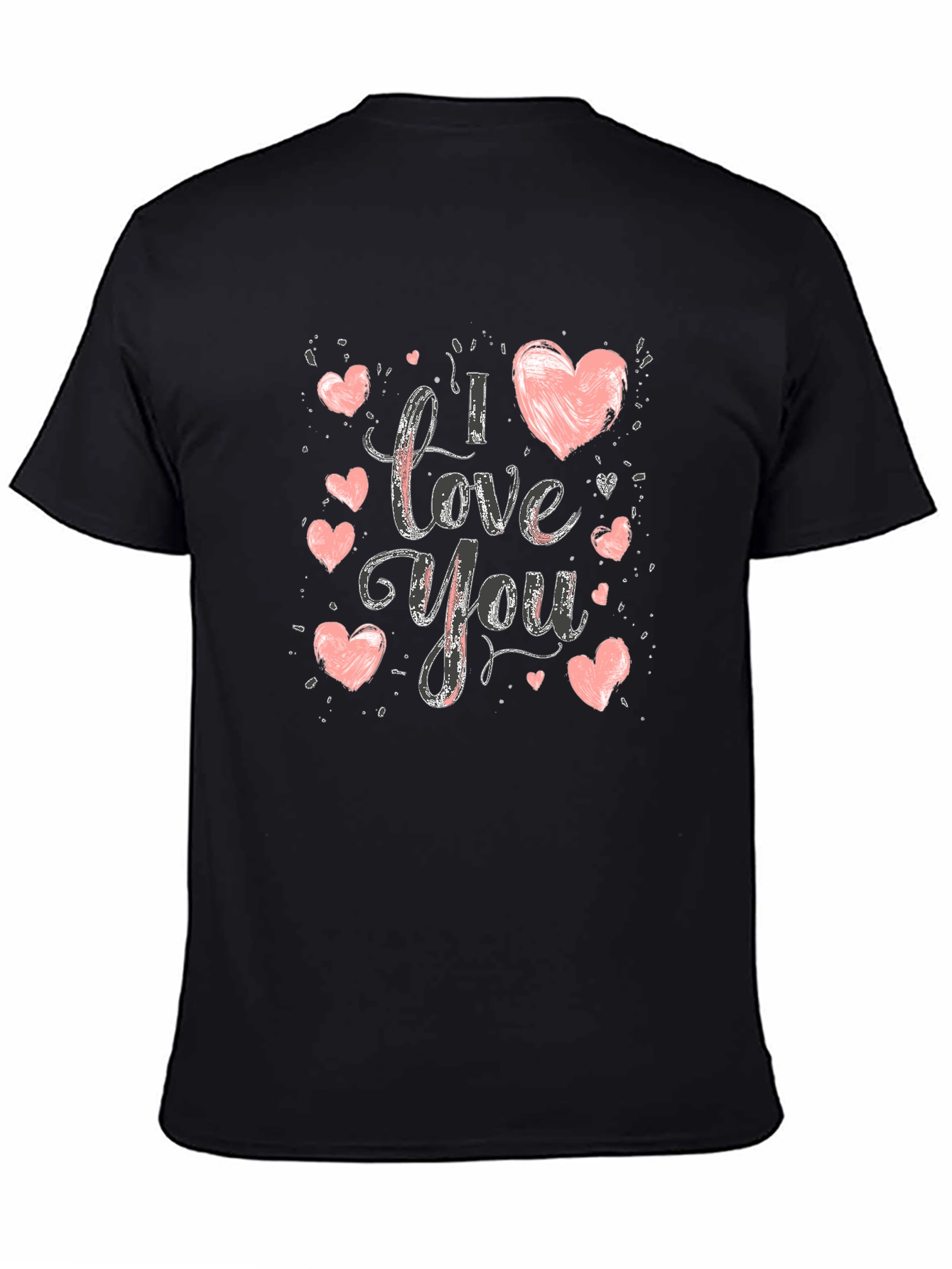 Black I Love You Graphic Print Crew Neck T-Shirt view 4