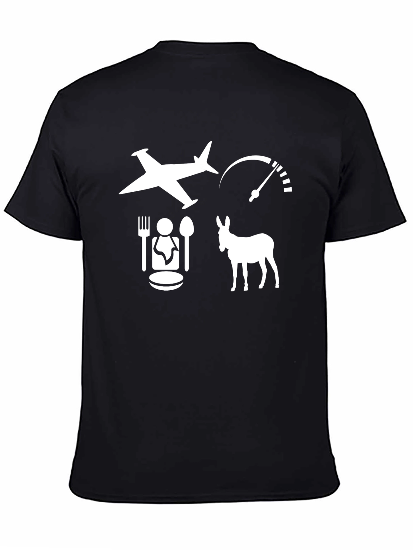 Black Funny Airplane Food Donkey Speedometer Black T-Shirt view 4