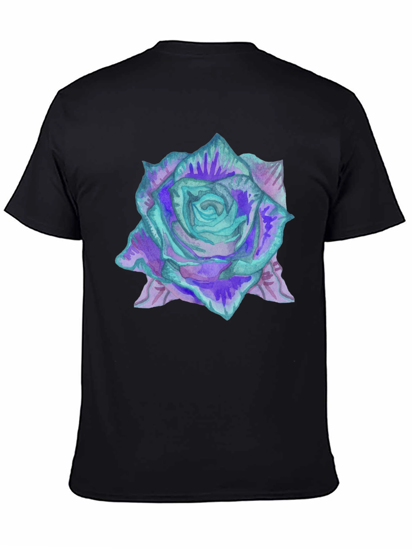 Black Watercolor Rose Print Black Tee view 4