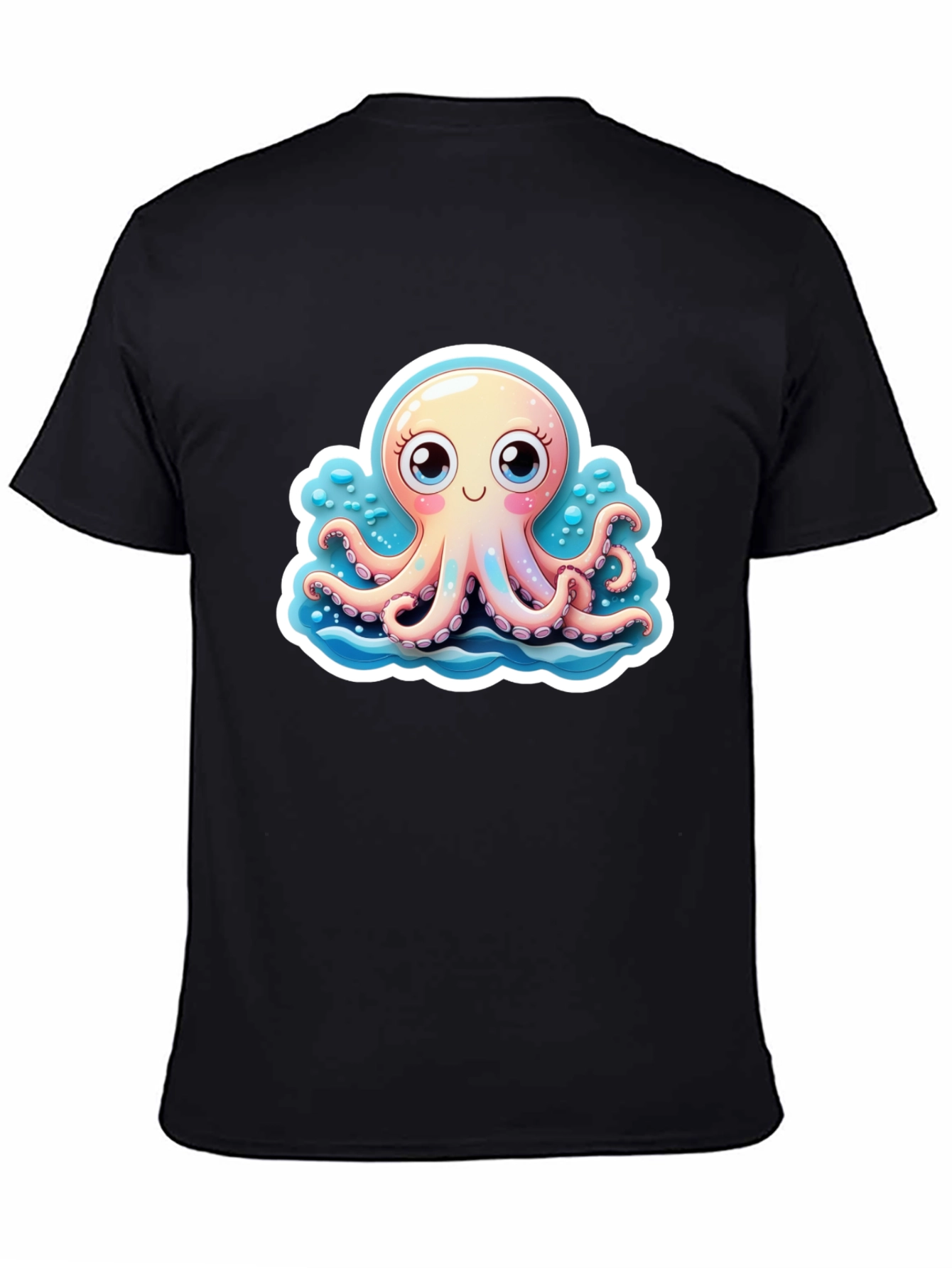 Black Cute Octopus Graphic Tee - Stylish Black T-Shirt view 4
