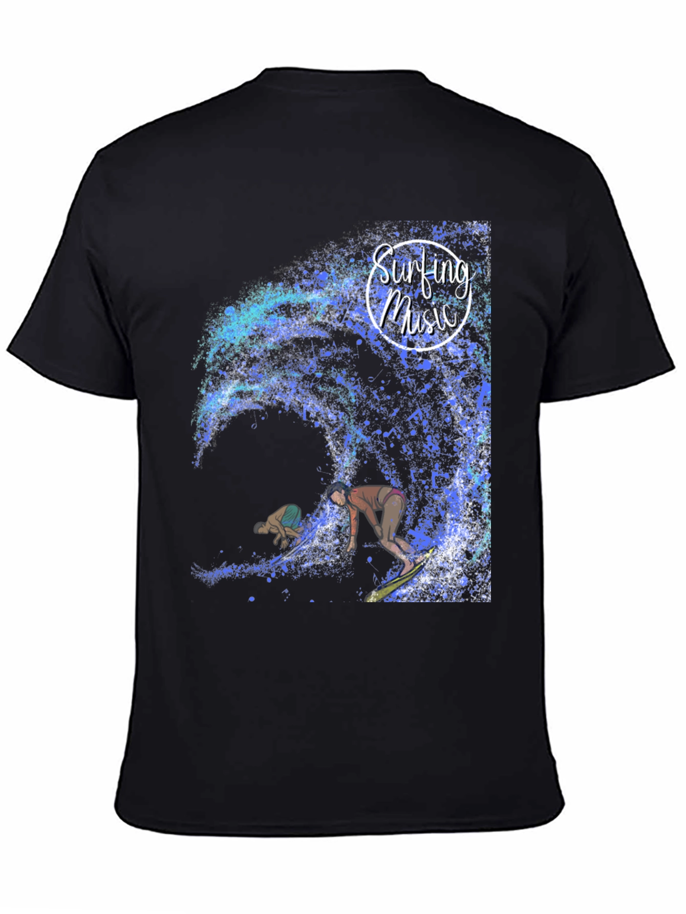 Black Surfing Music Graphic Tee - Wave Rider Shirt view 4
