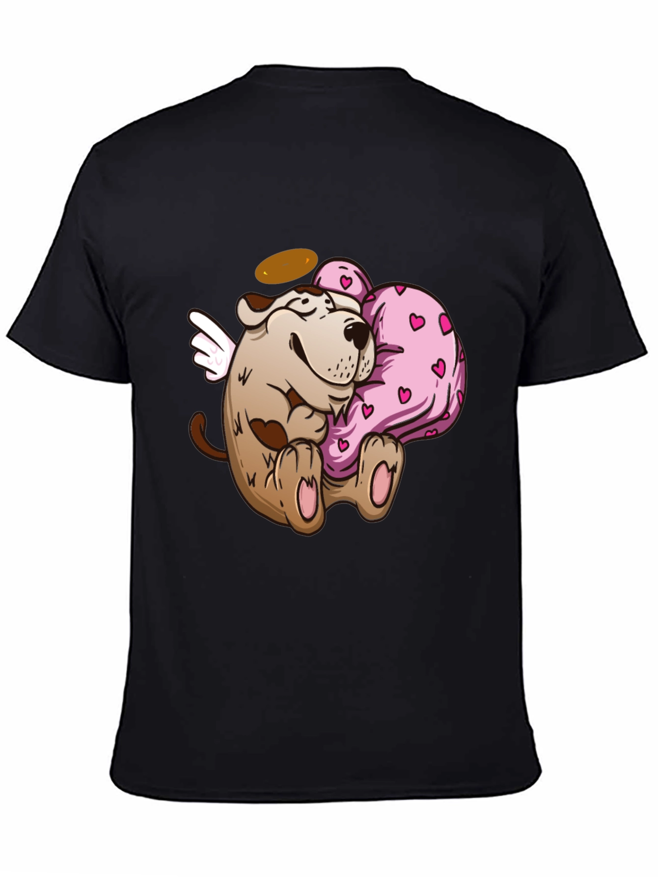 Black Angel Dog Hug Heart T-Shirt Valentine's view 4