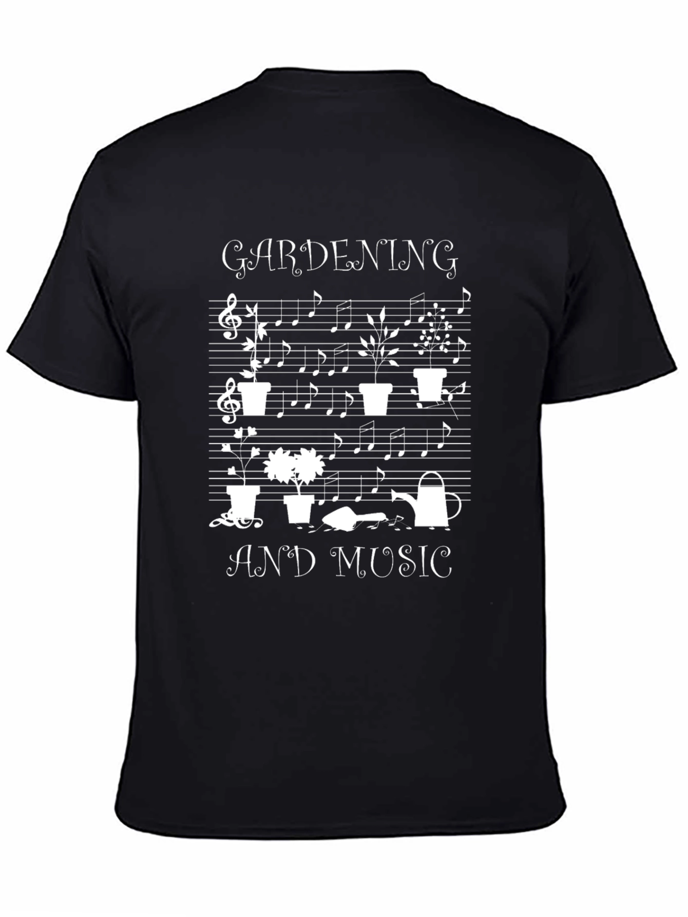 Black Gardening and Music T-Shirt view 4