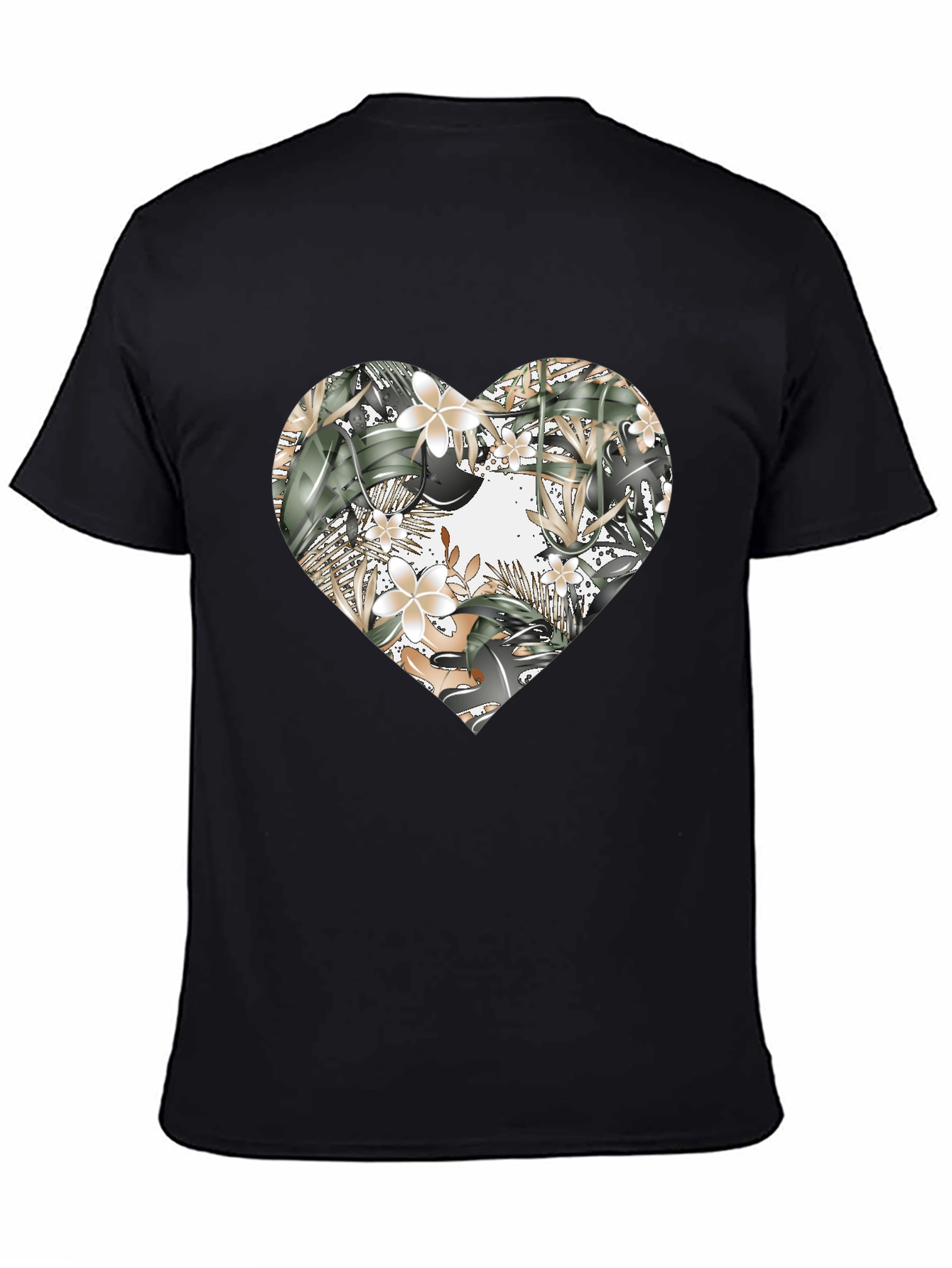 Black Floral Heart Graphic Tee - Stylish Black T-Shirt view 4
