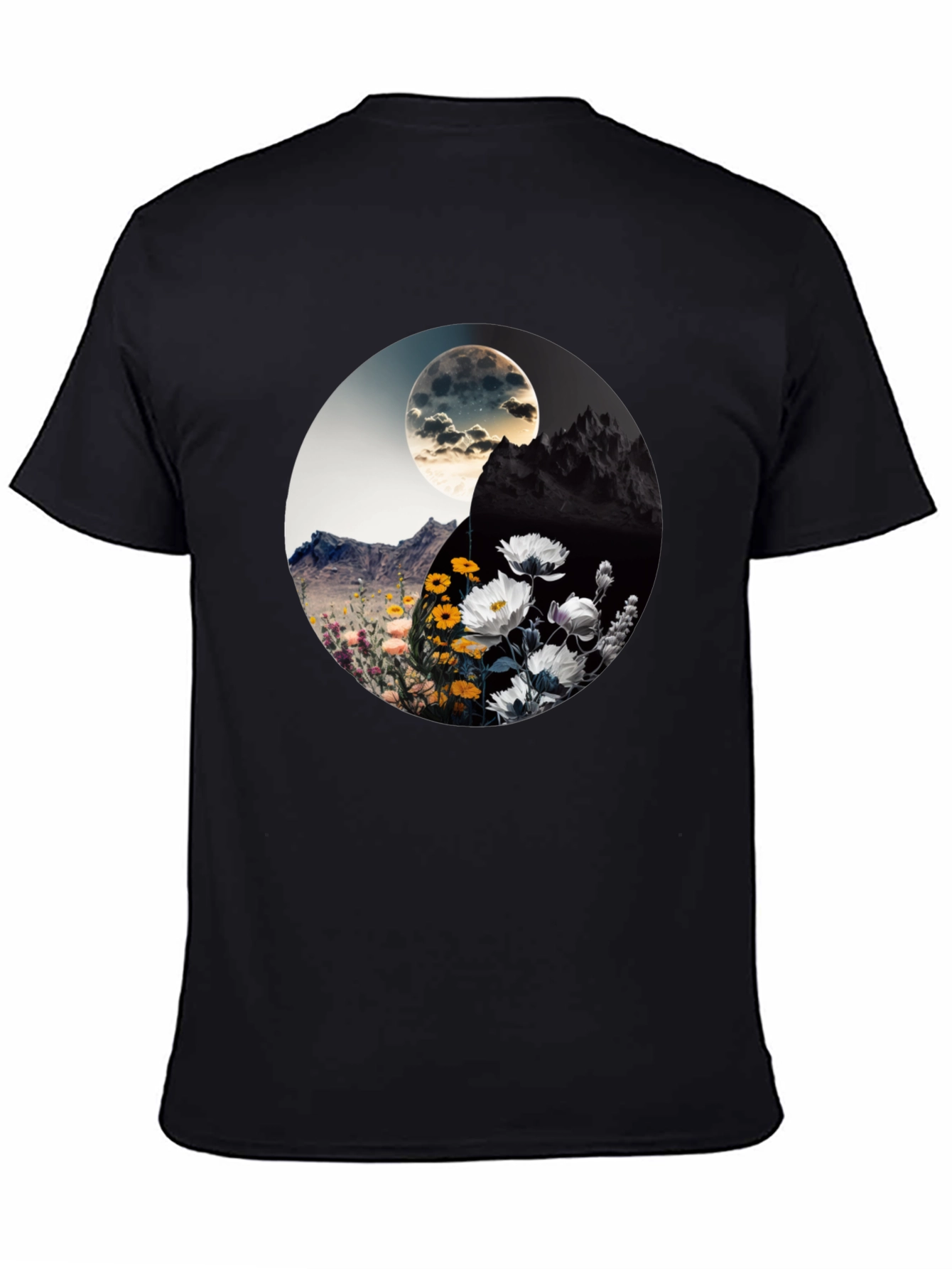 Black Yin Yang Floral Graphic Tee - Stylish Comfort view 4