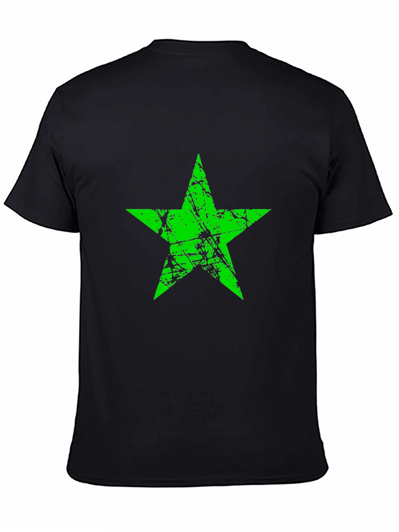 Black Grunge Green Star Graphic Black T-Shirt view 4