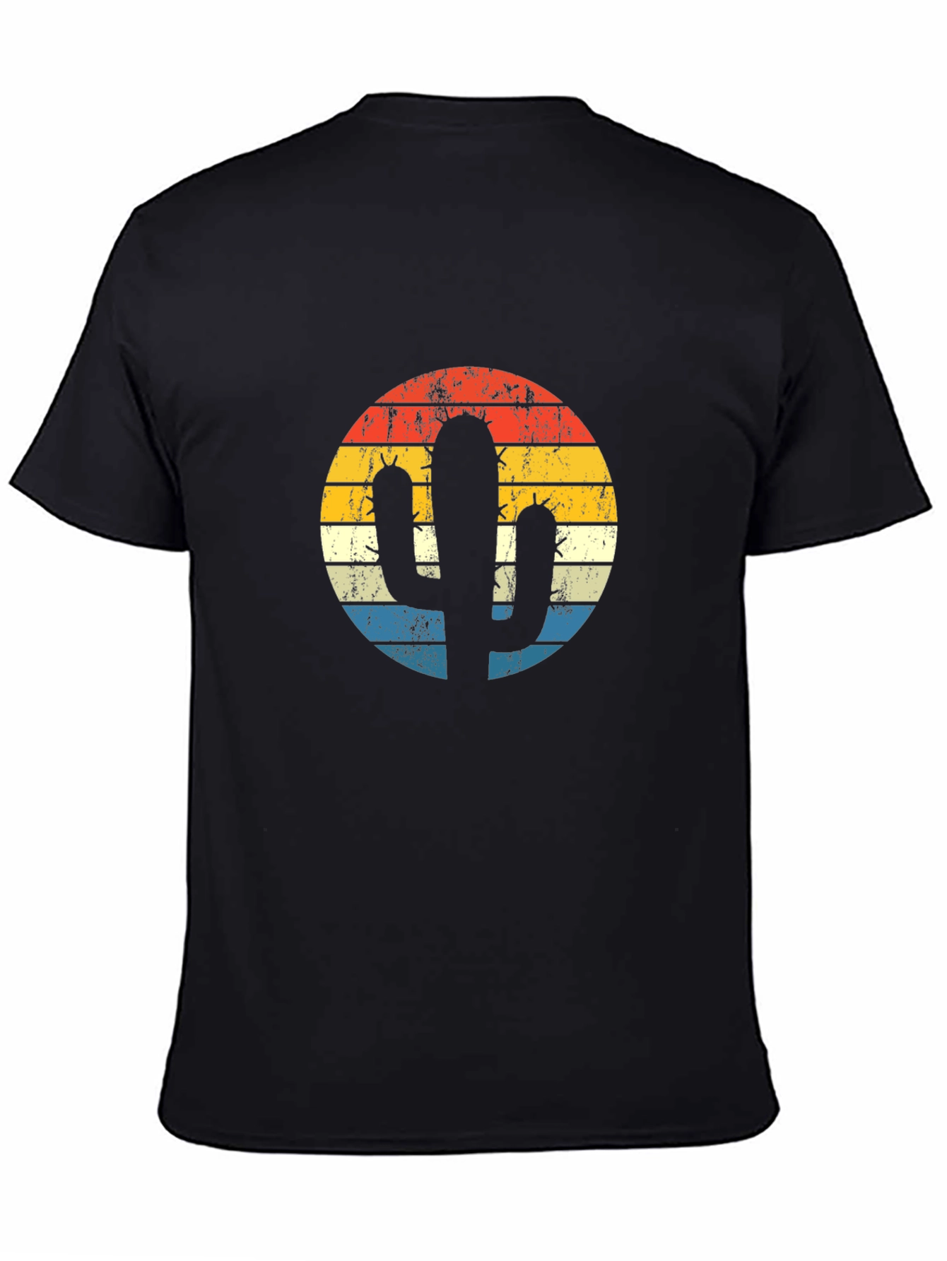 Black Retro Cactus Sunset Graphic T-Shirt view 4